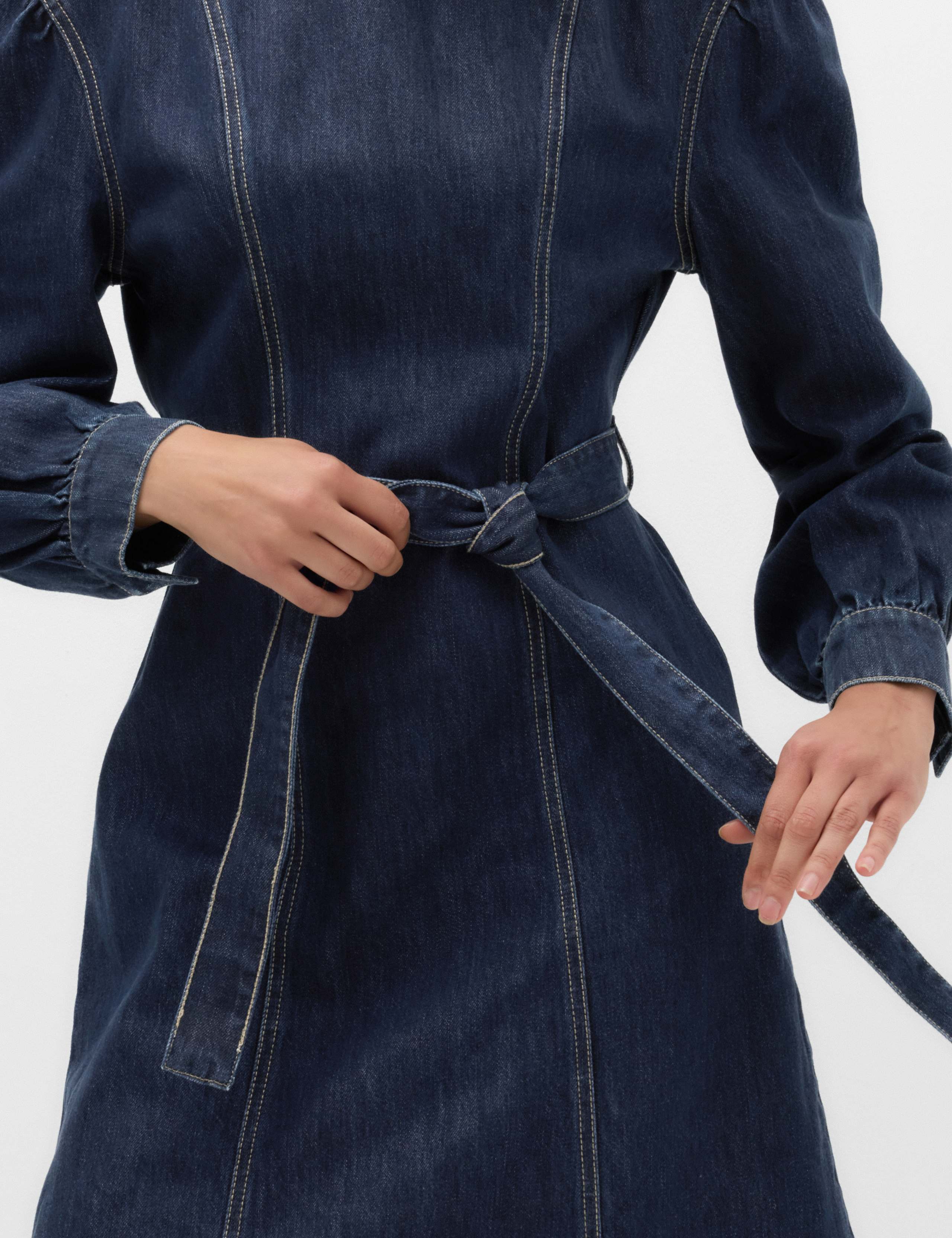 Denim Belted Mini Waisted Dress 3 of 4
