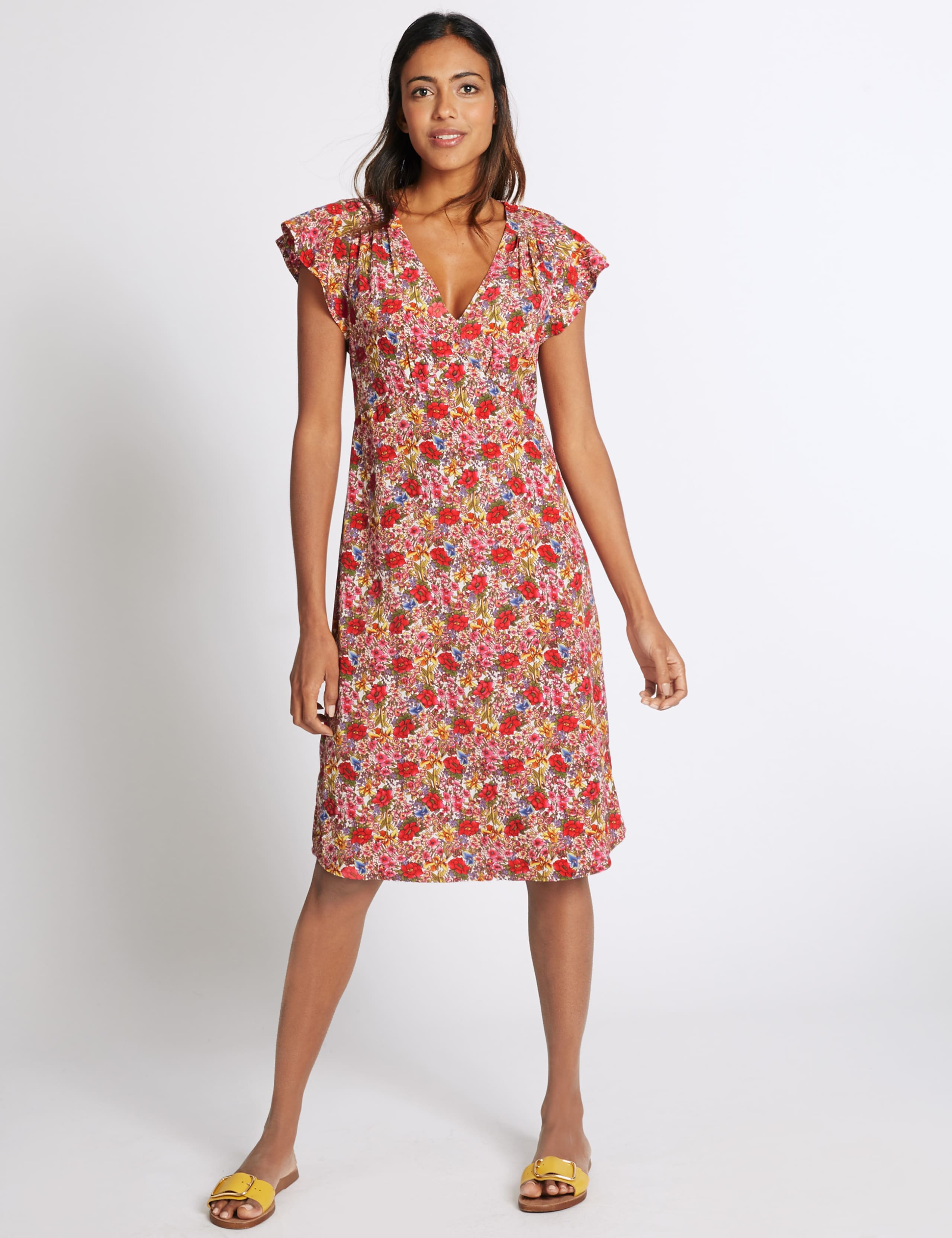 Floral Print Short Sleeve Swing Dress 1 of 4