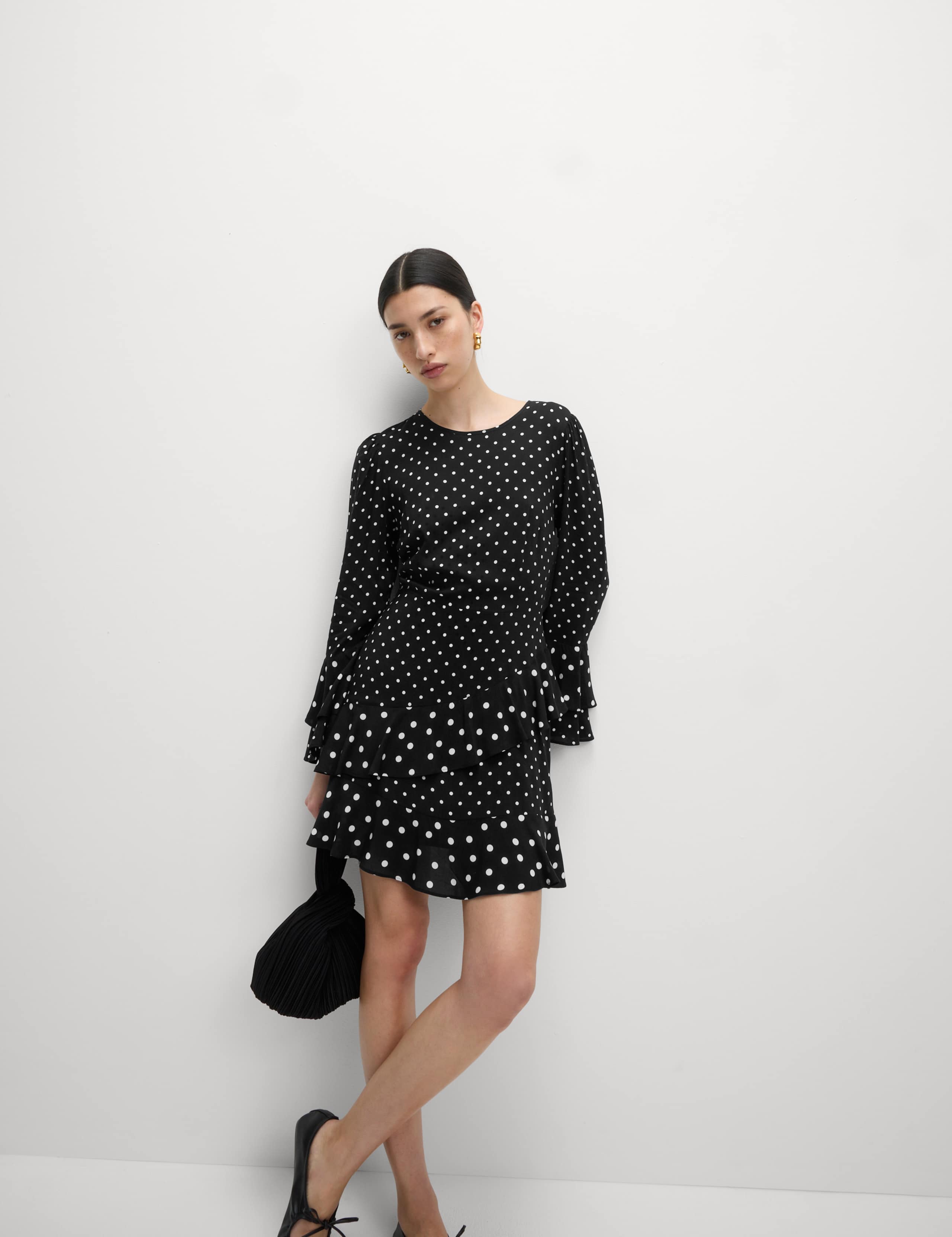 Spot Print Ruffle Mini Skater Dress 3 of 7