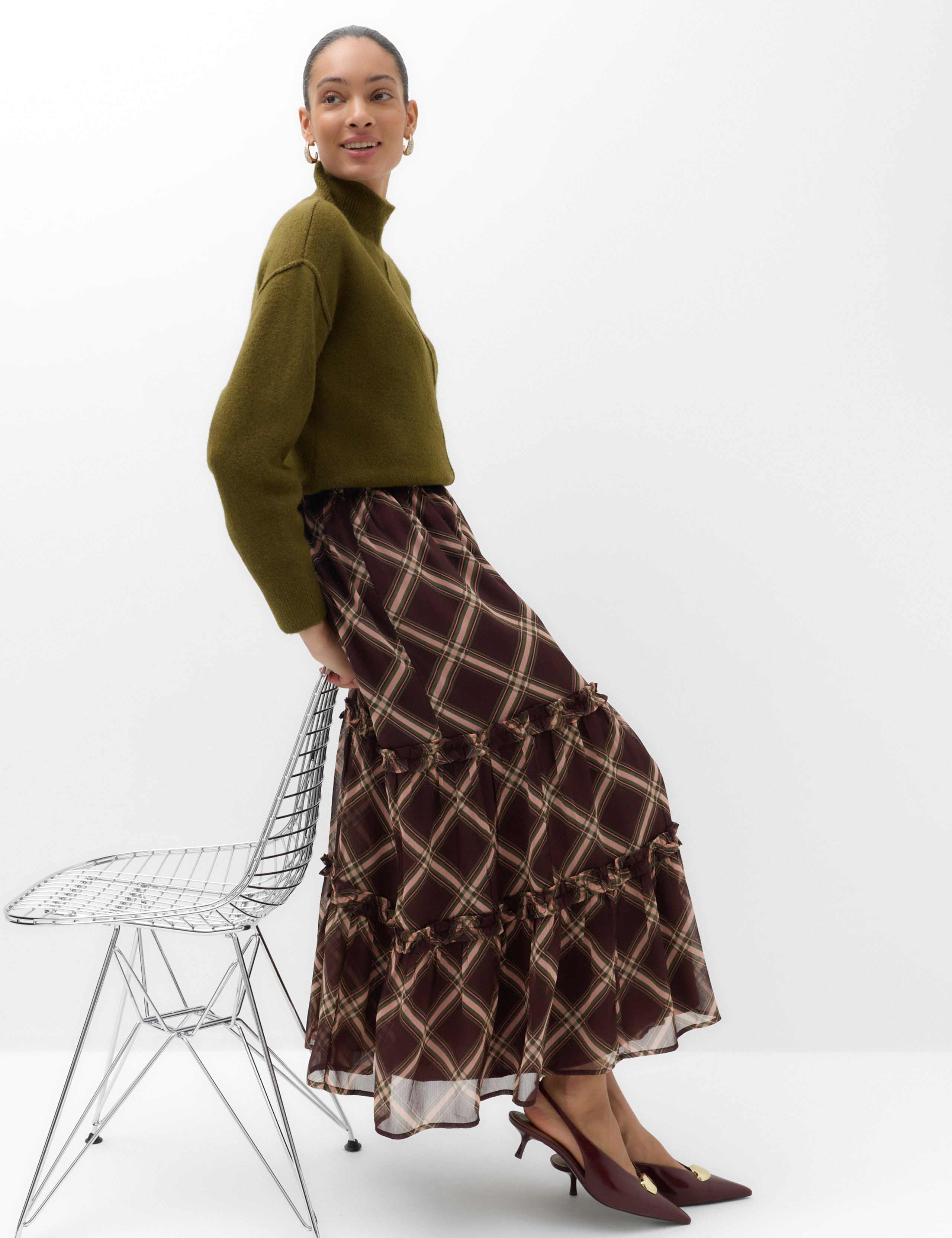 Chiffon Checked Midi Tiered Skirt 5 of 5