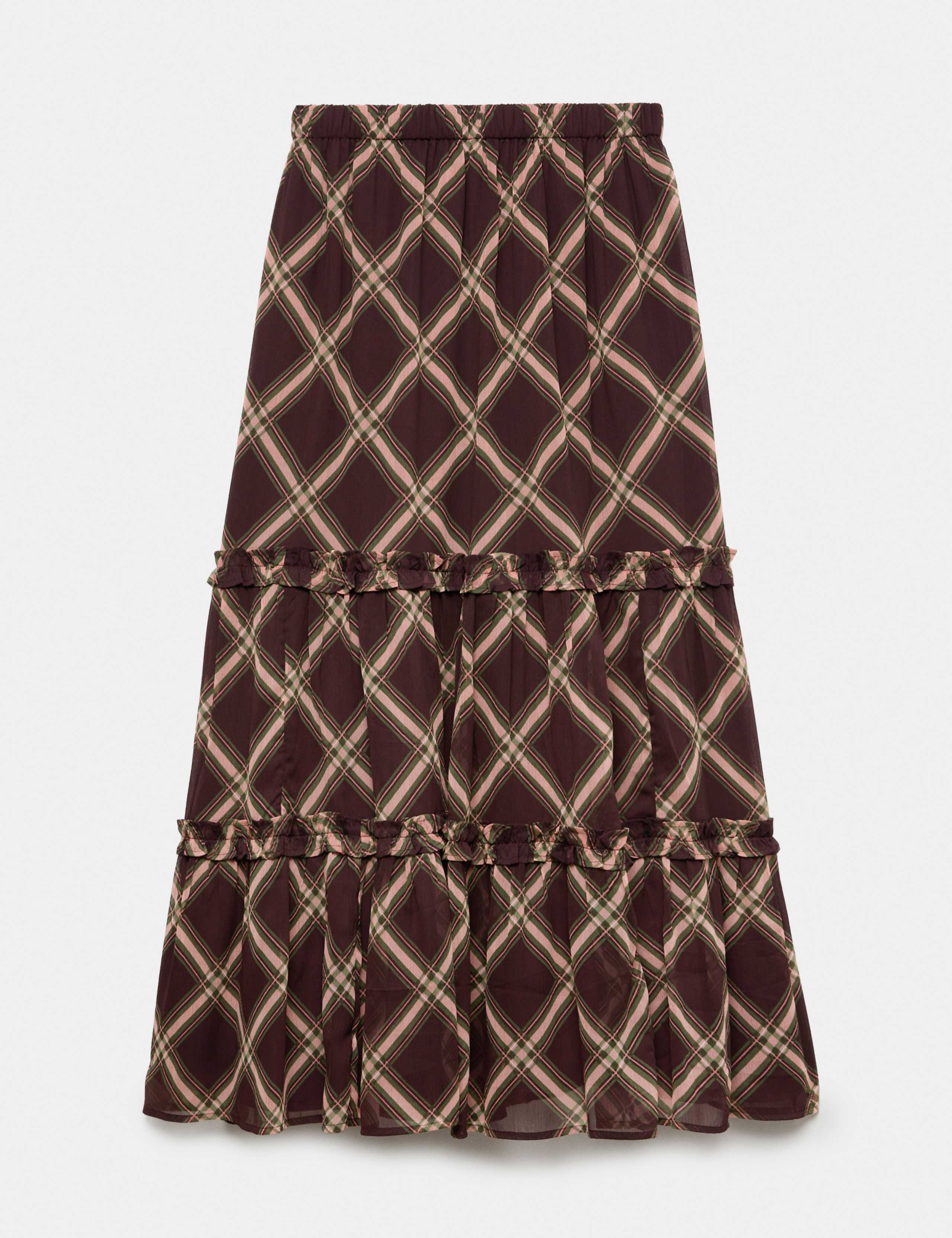 Chiffon Checked Midi Tiered Skirt 2 of 5