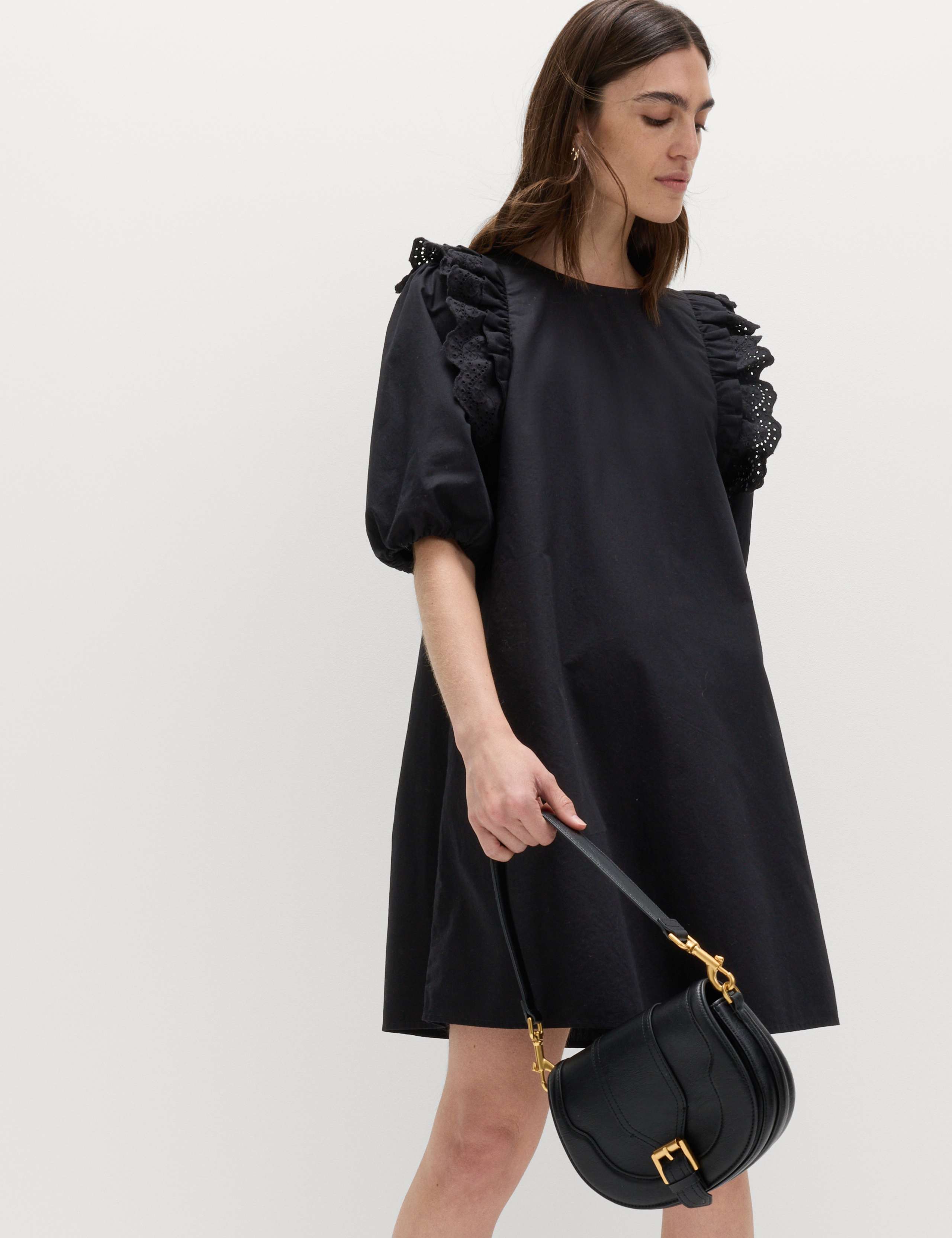 Broderie Frill Sleeve Mini Relaxed Dress 1 of 6