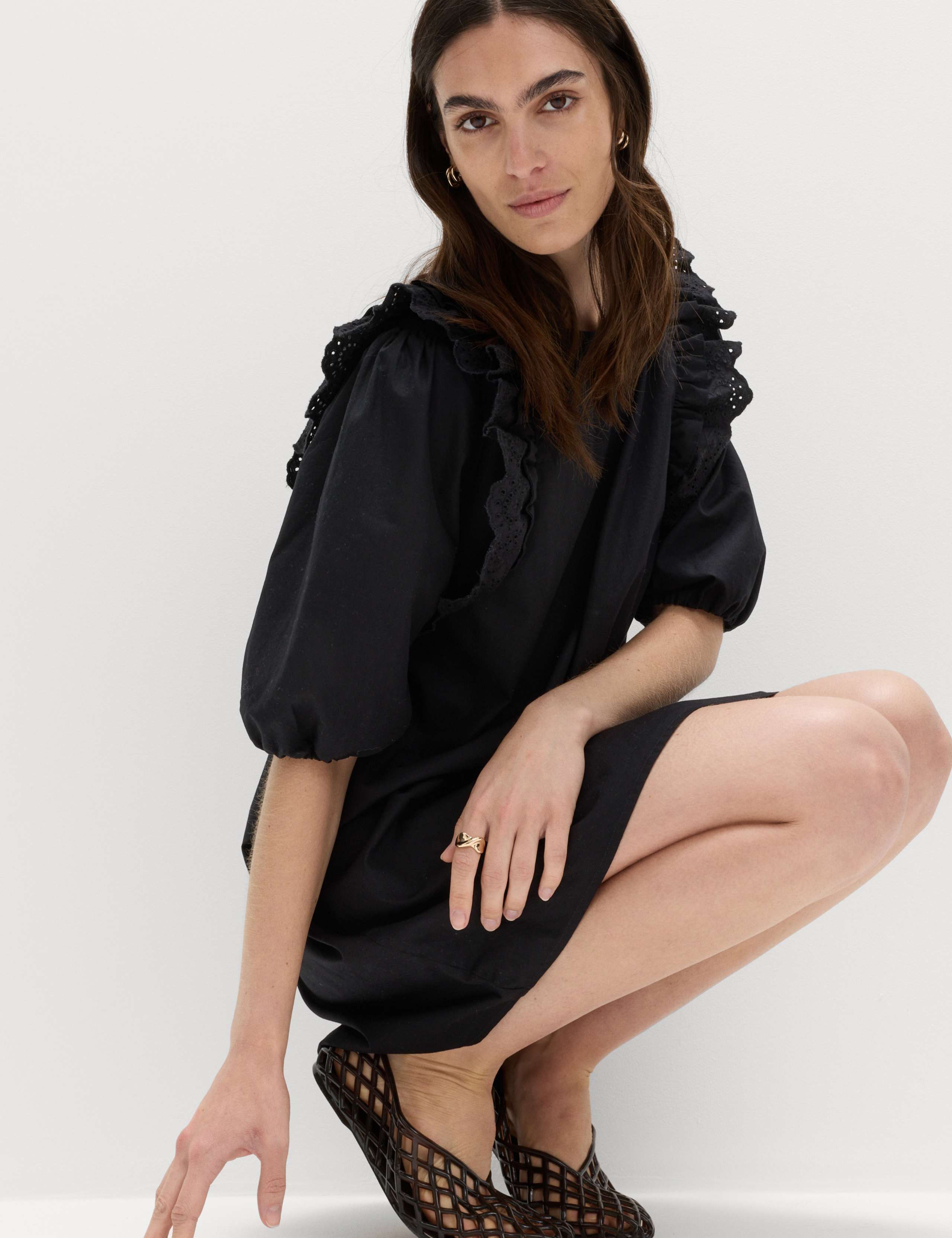 Broderie Frill Sleeve Mini Relaxed Dress 3 of 6