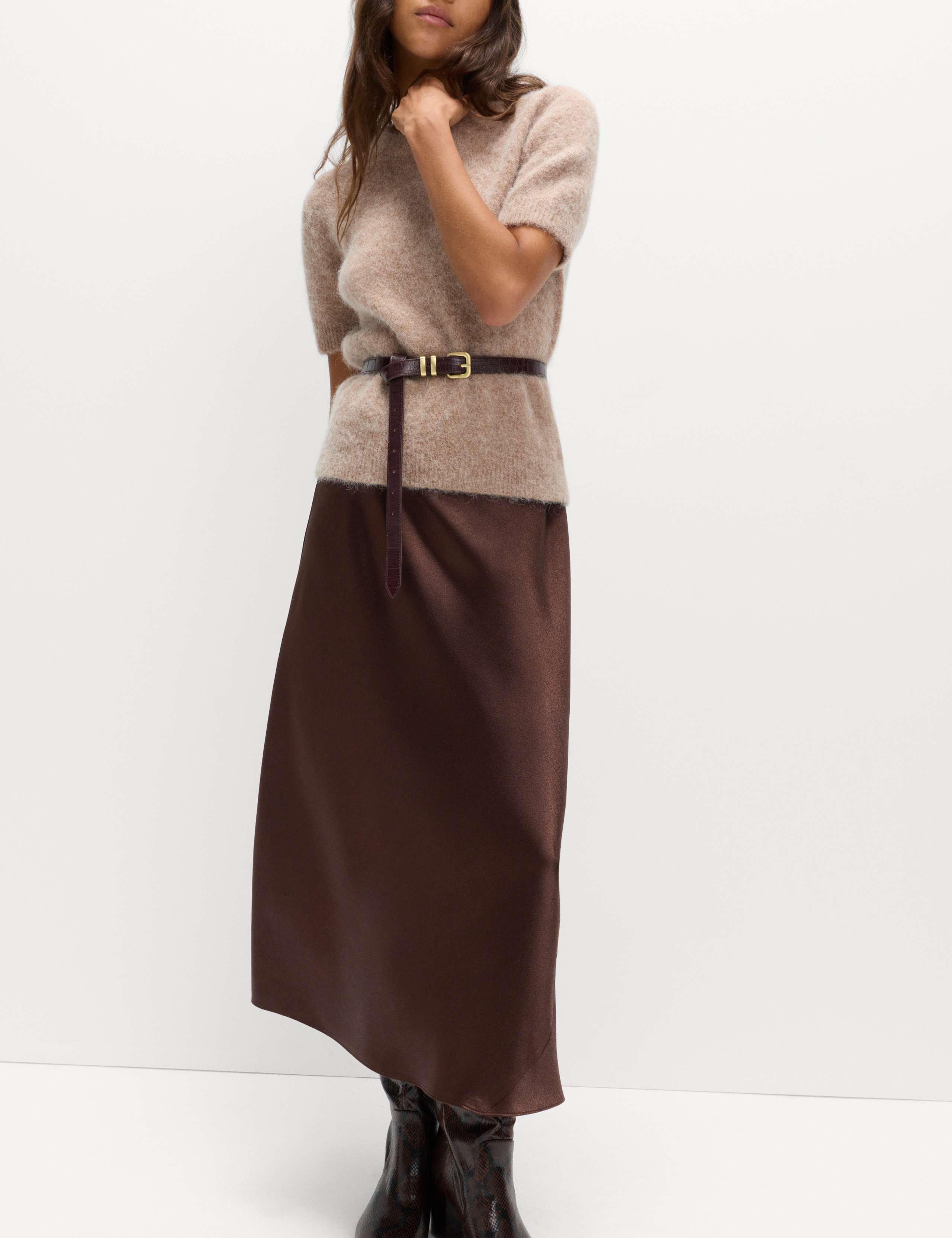 Satin Midi A-Line Skirt 3 of 6