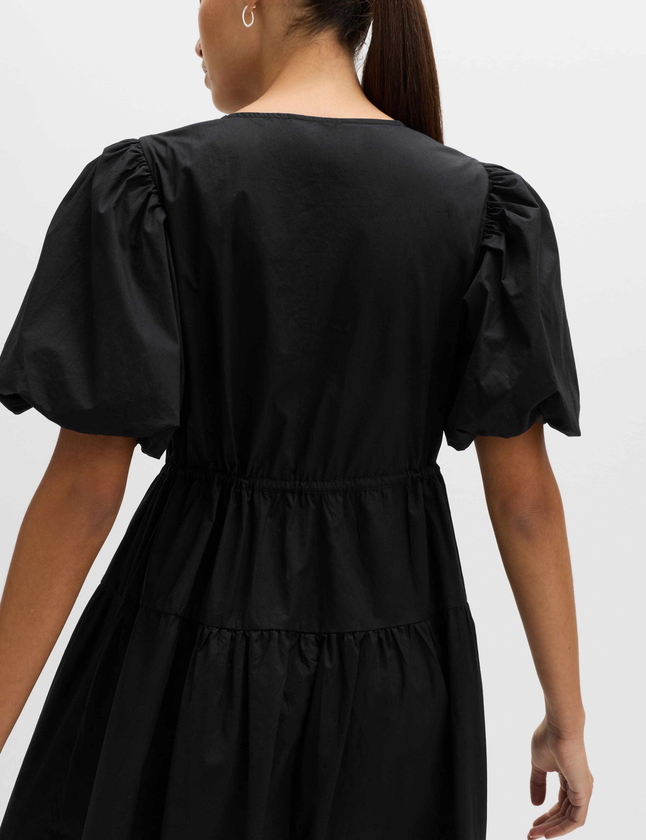 Pure Cotton Puff Sleeve Midi Waisted Dress 4 of 5
