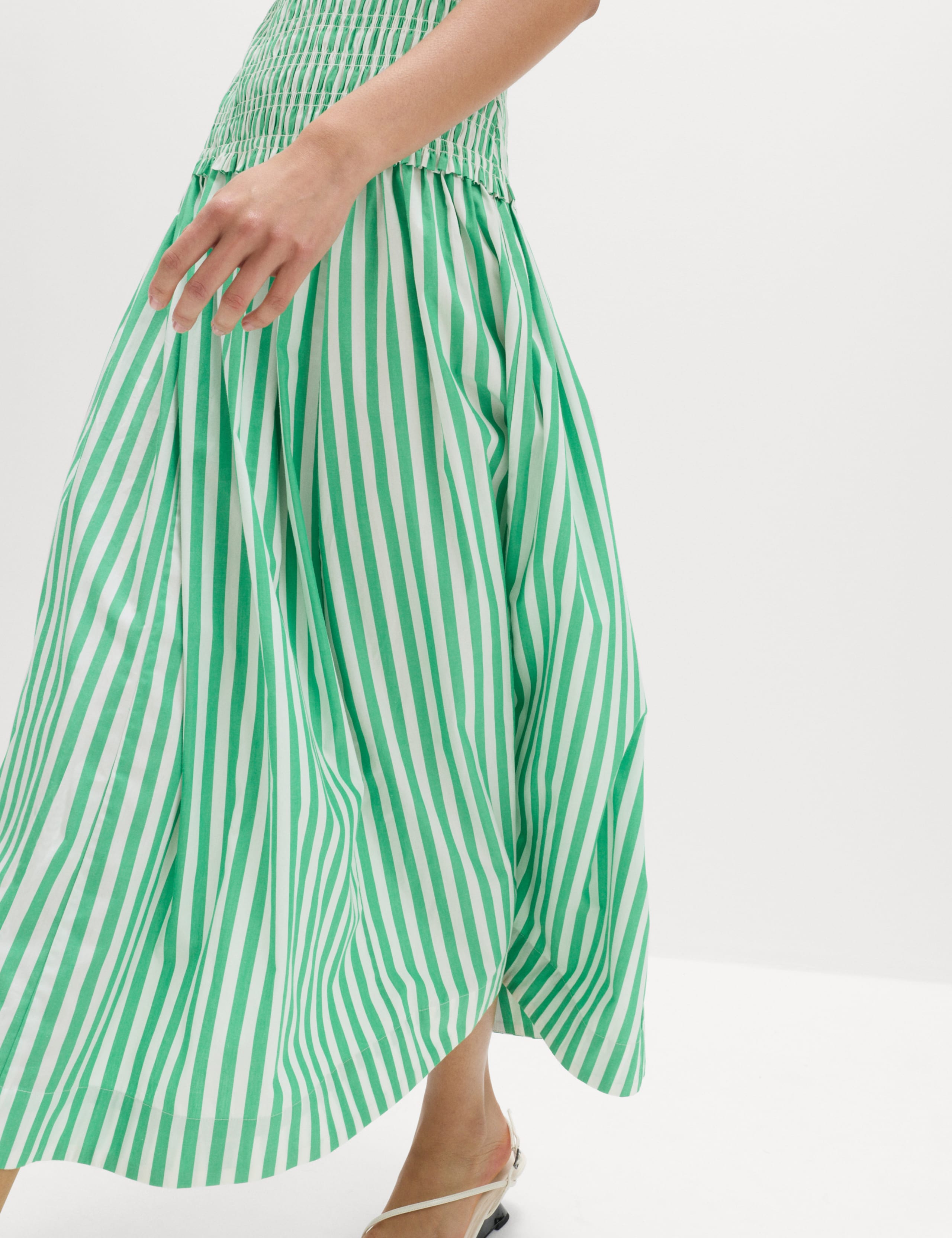 Pure Cotton Striped Scoop Neck Midi Waisted Dress 6 of 6
