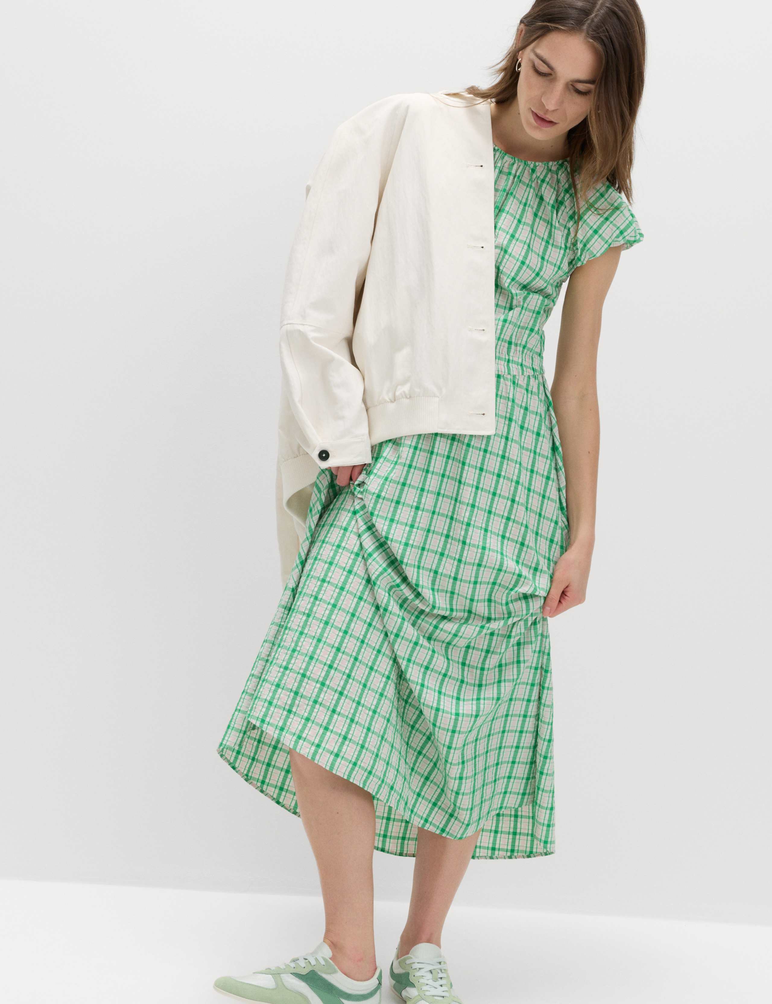 Gingham Puff Sleeve Midi Waisted Dress 1 of 7