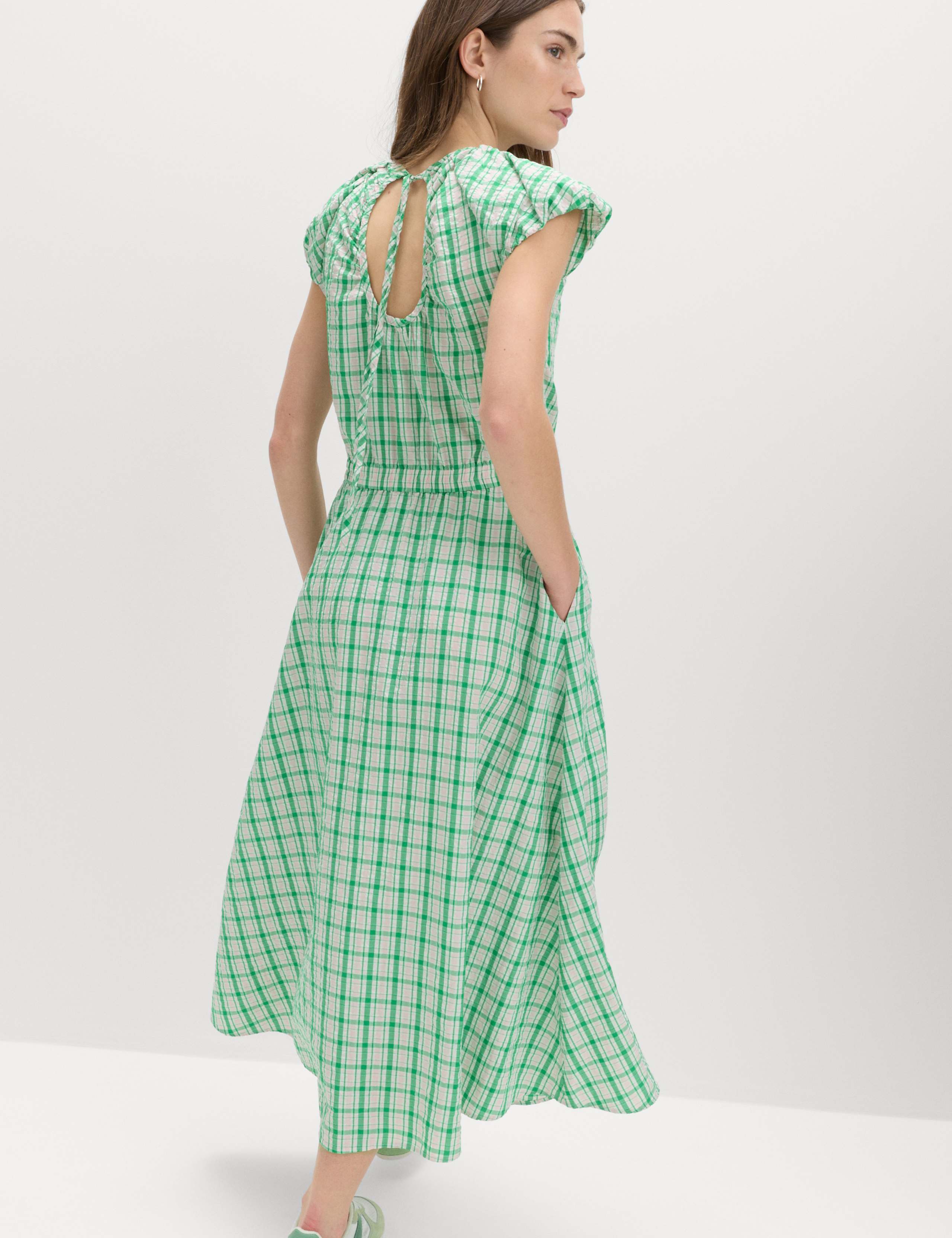 Gingham Puff Sleeve Midi Waisted Dress 4 of 7