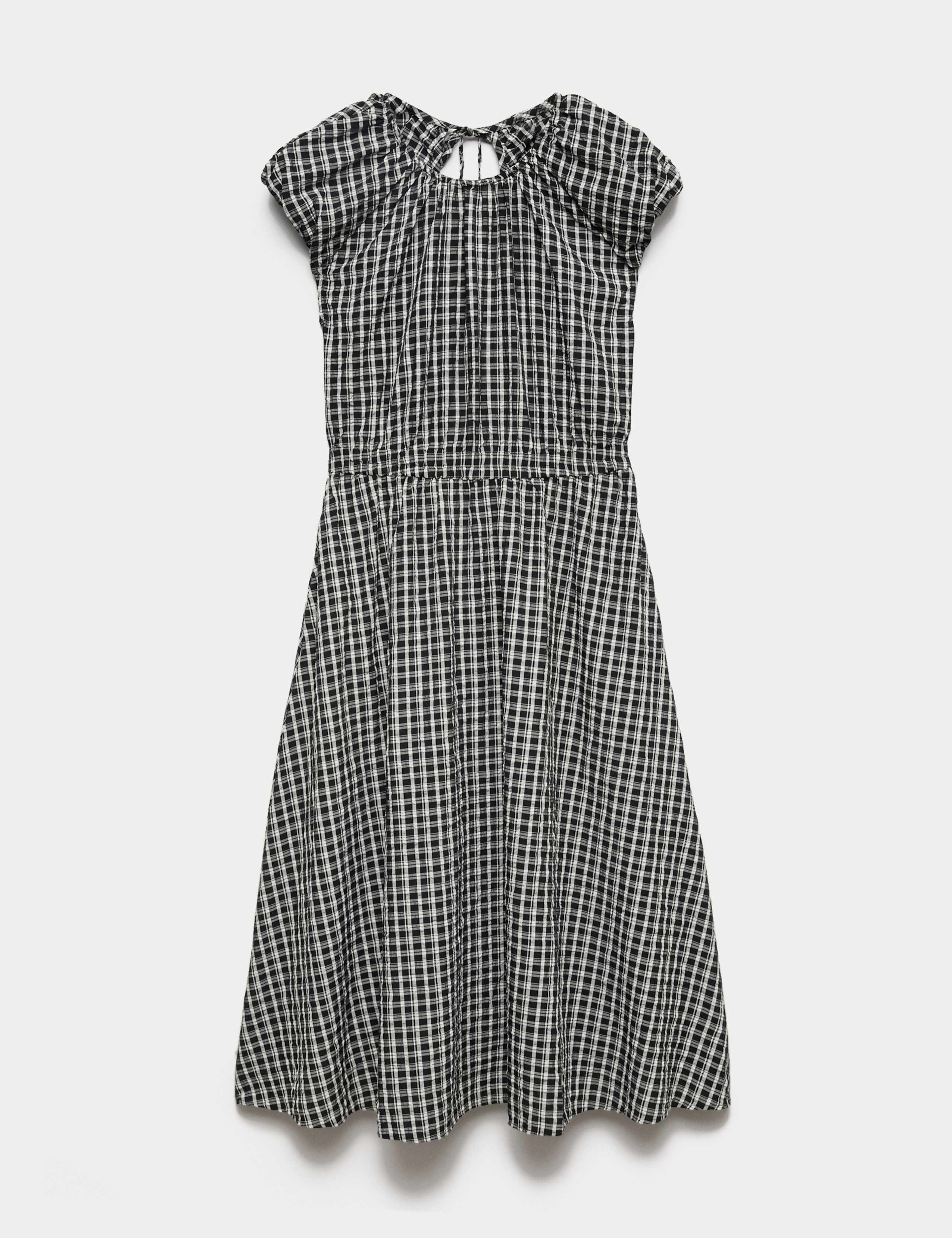 Gingham Puff Sleeve Midi Waisted Dress 2 of 7