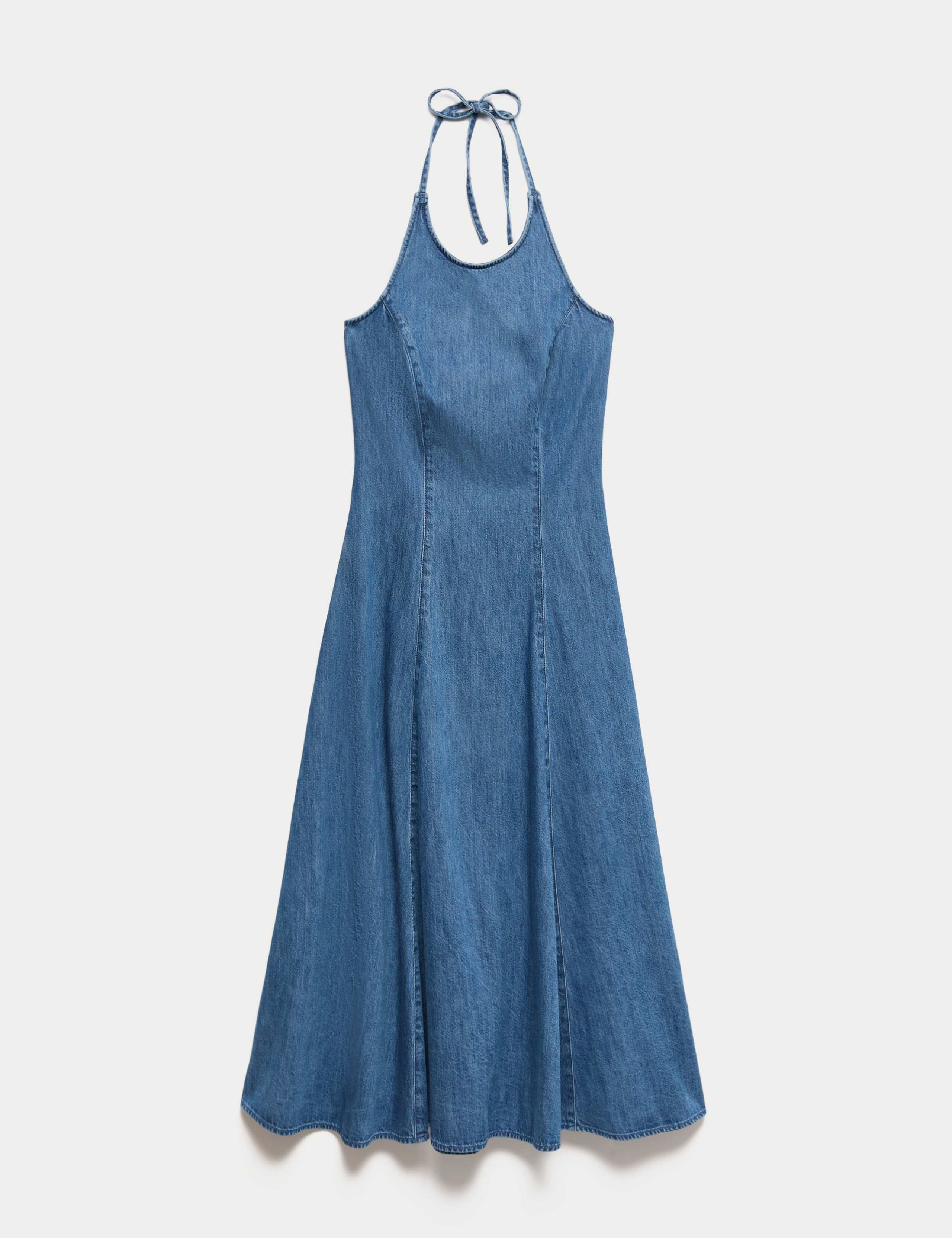 Denim Halter Neck Midi Column Dress 2 of 7