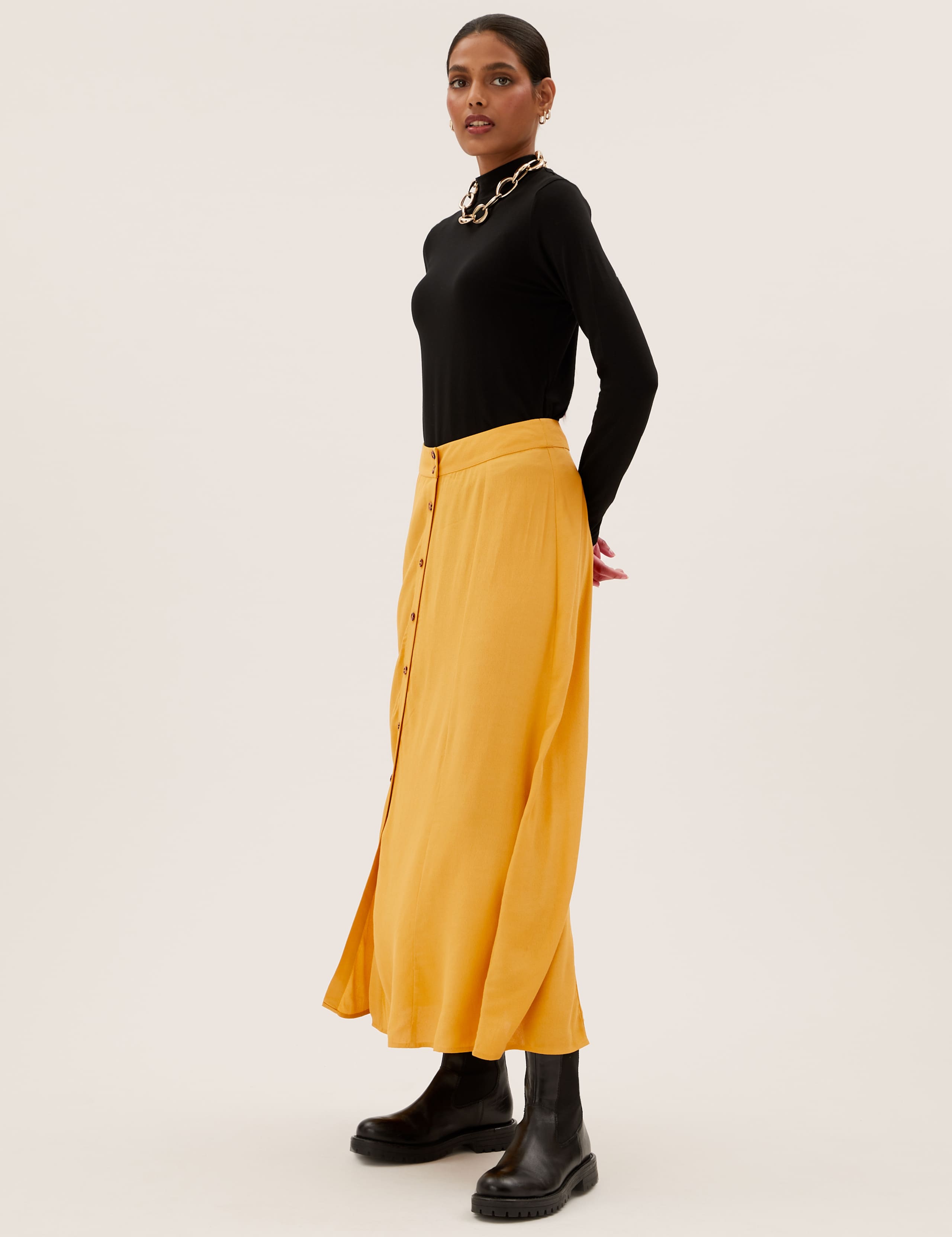 Button Front Maxi A-Line Skirt 1 of 7