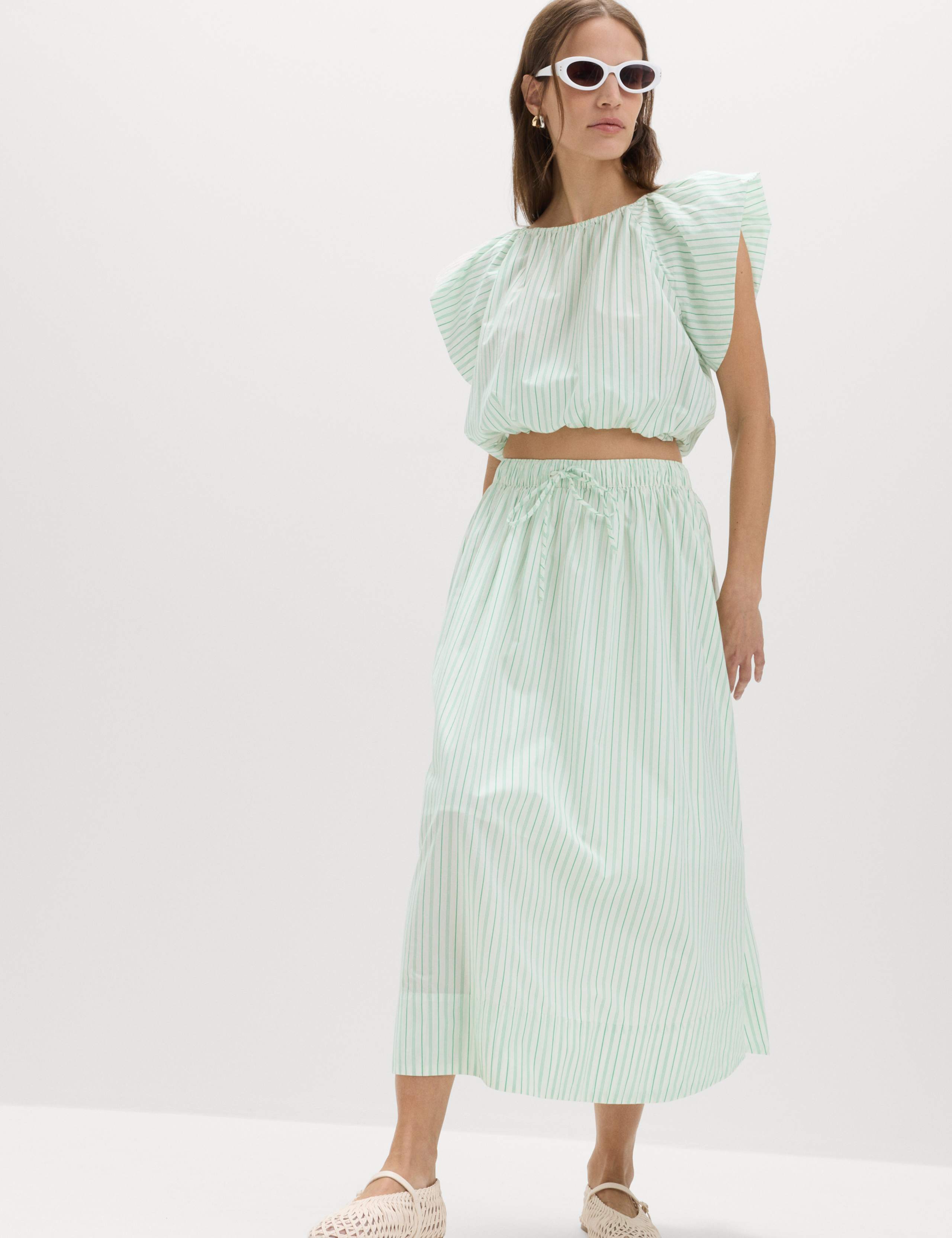 Pure Cotton Striped Midi Circle Skirt 1 of 5