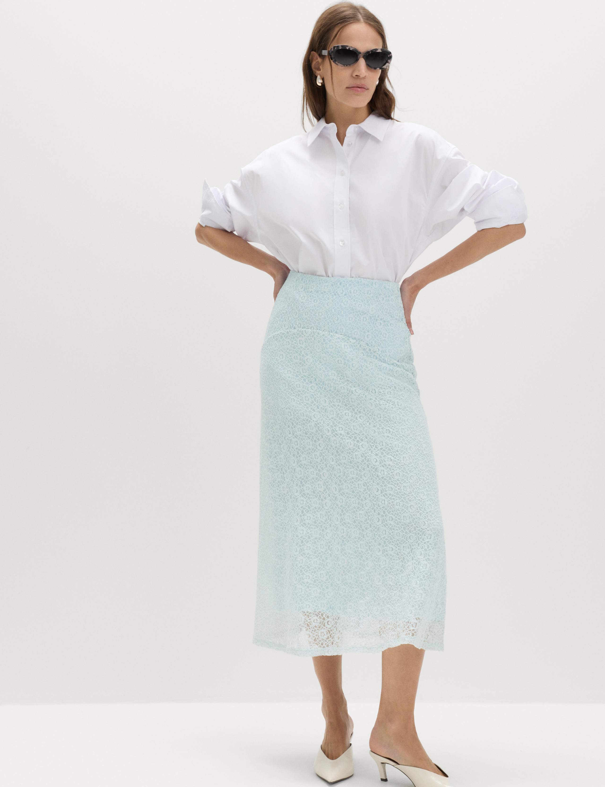 Cotton Rich Lace Midi A-Line Skirt 1 of 5