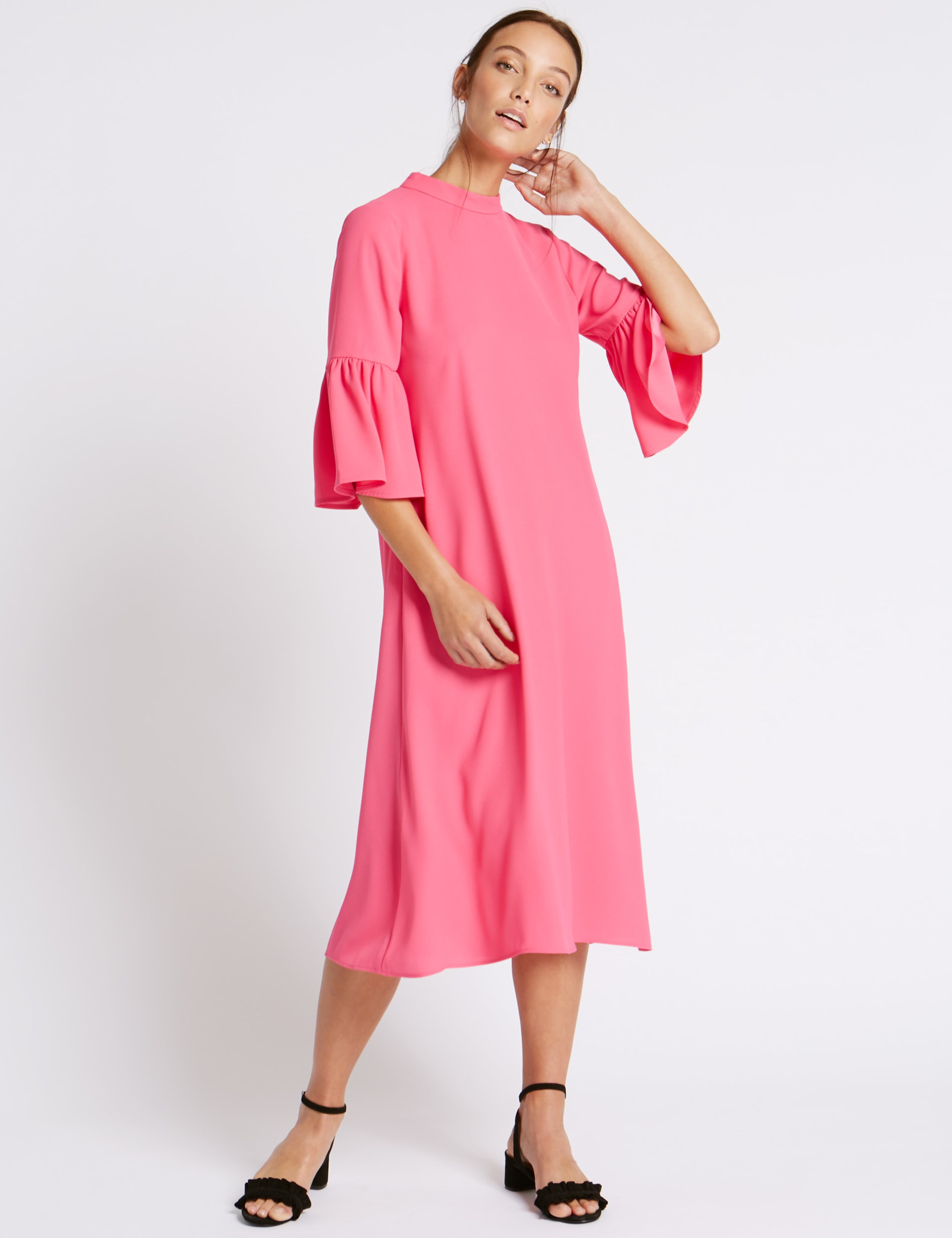 Tie Back Flared Sleeve Tunic Midi Dress 1 of 5