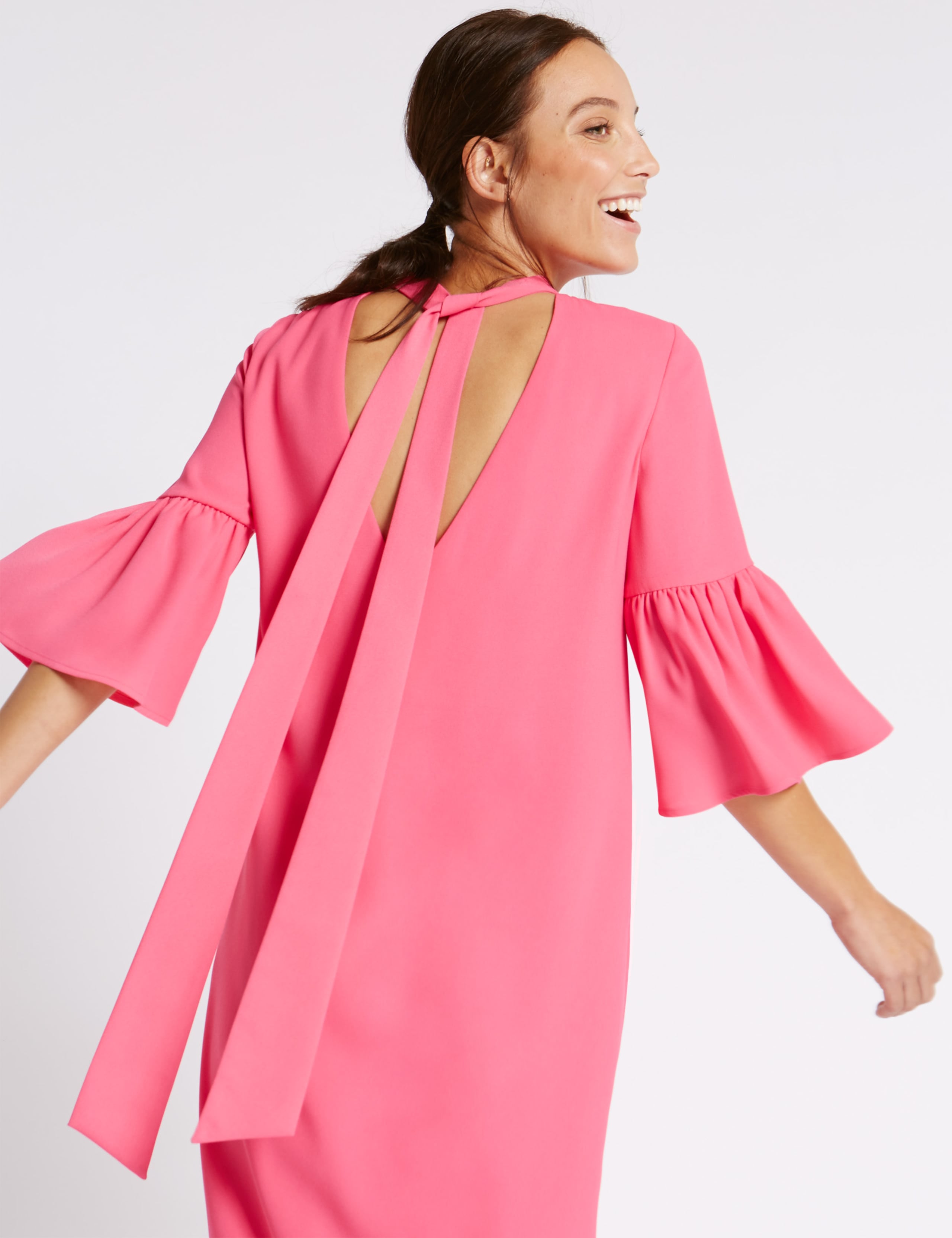 Tie Back Flared Sleeve Tunic Midi Dress 3 of 5