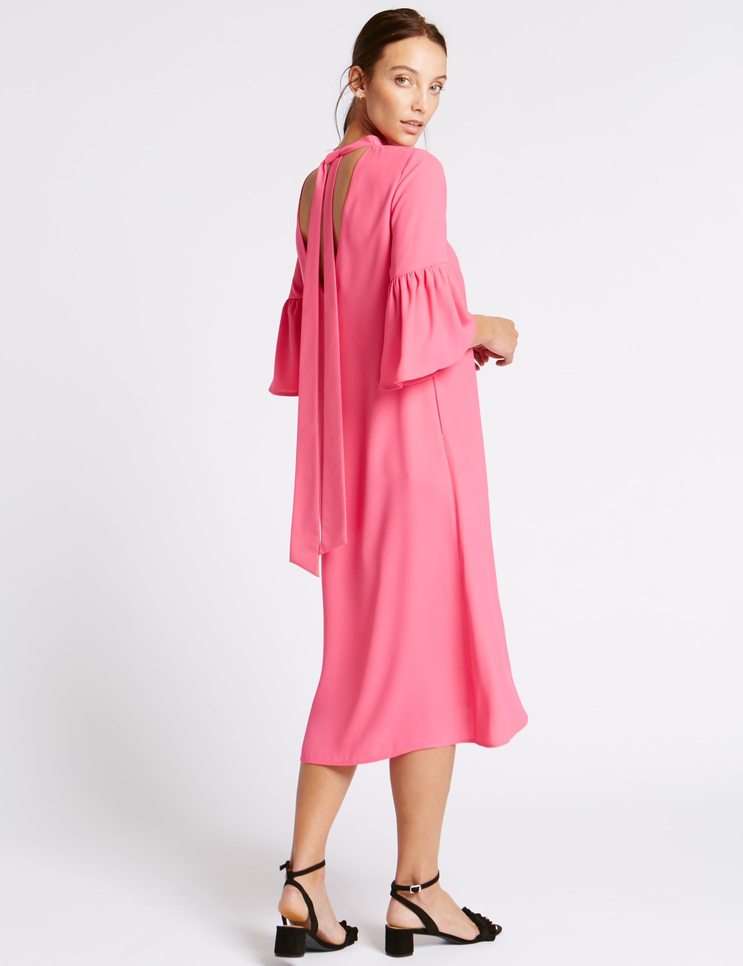 Tie Back Flared Sleeve Tunic Midi Dress 4 of 5