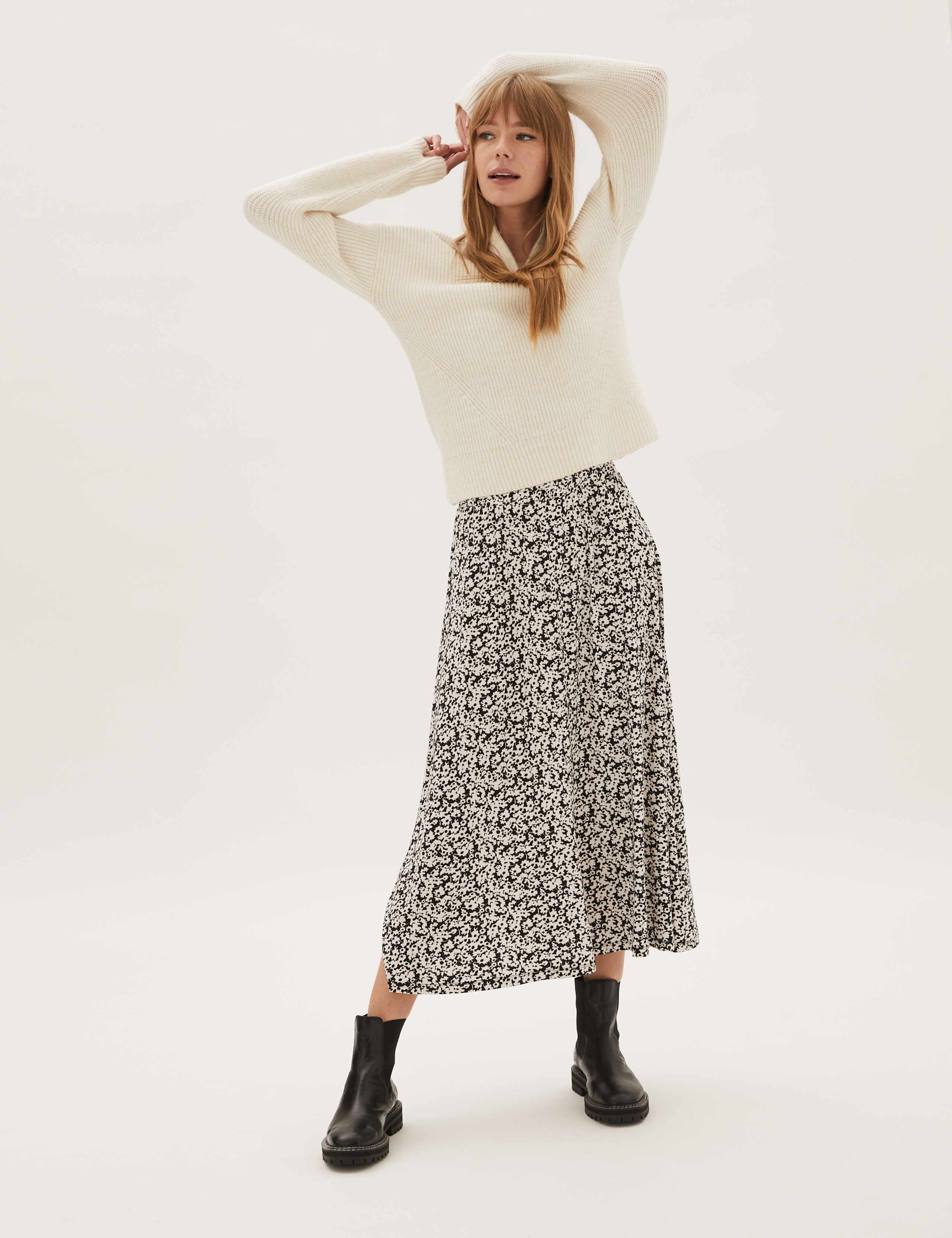 Jersey Floral Midaxi Skater Skirt 1 of 4