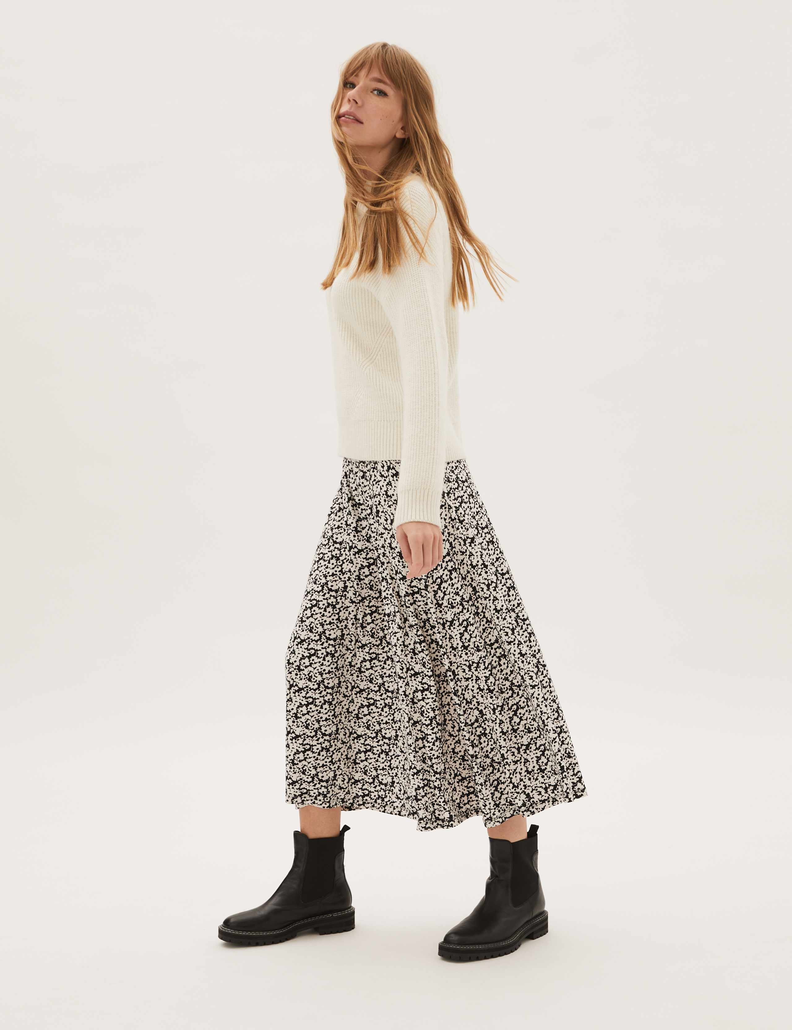 Jersey Floral Midaxi Skater Skirt 2 of 4