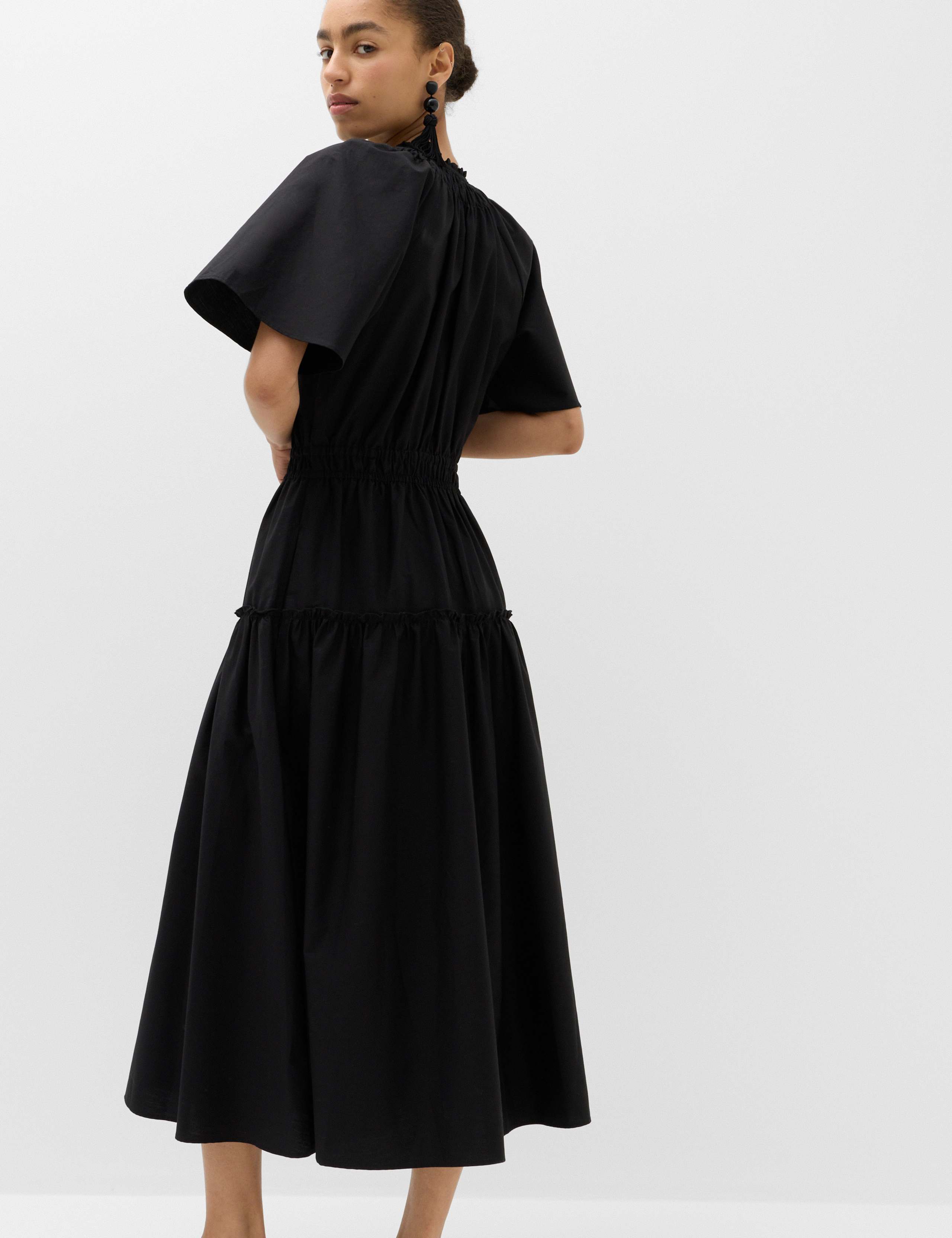 Pure Cotton Tie Neck Midi Waisted Dress 5 of 6