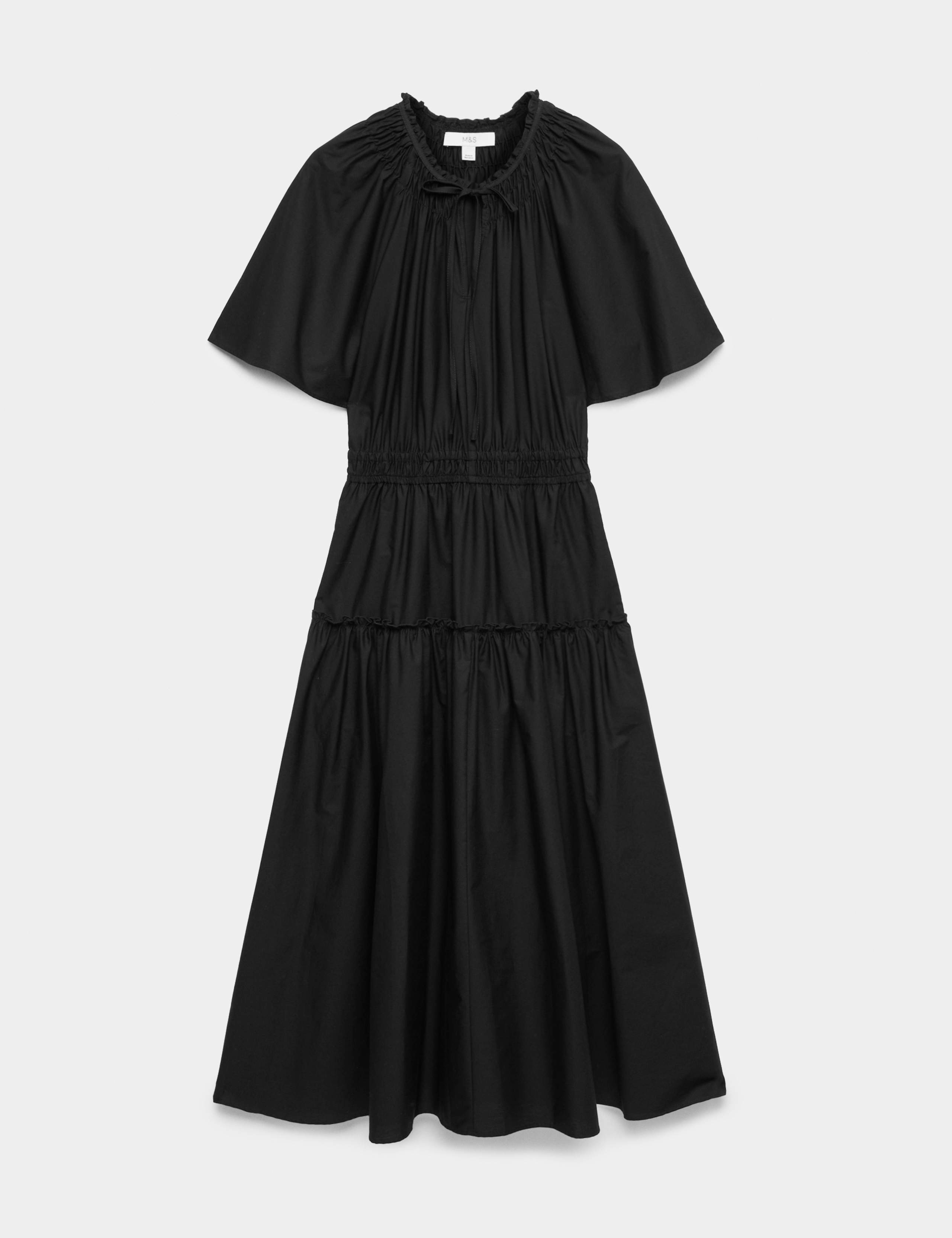 Pure Cotton Tie Neck Midi Waisted Dress 1 of 1
