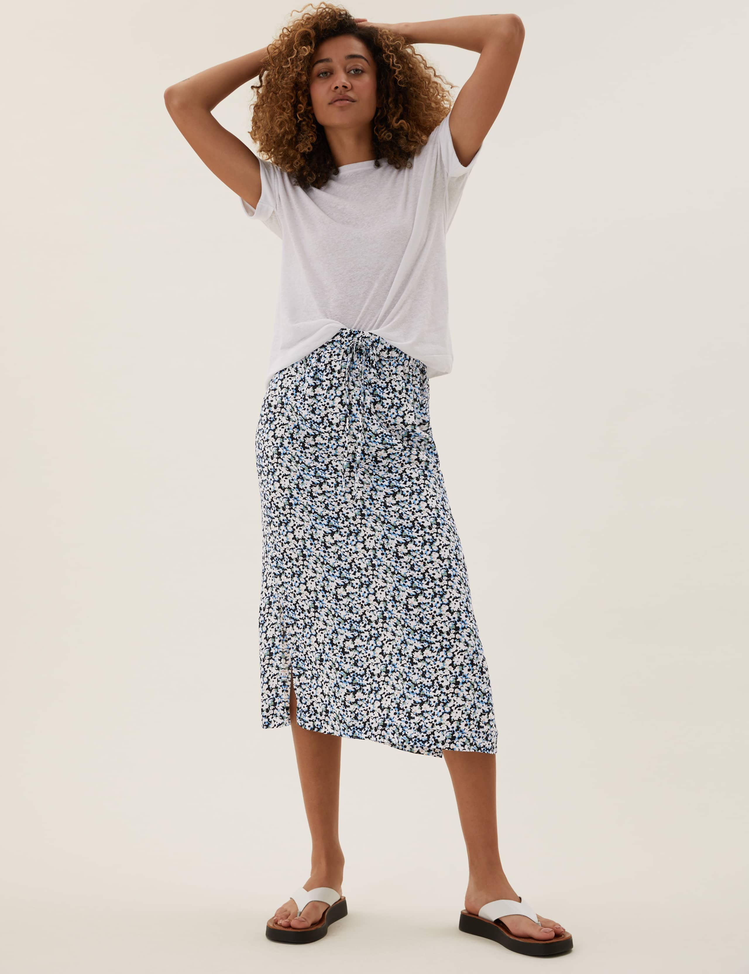 Floral Side Split Midi Straight Skirt 1 of 6