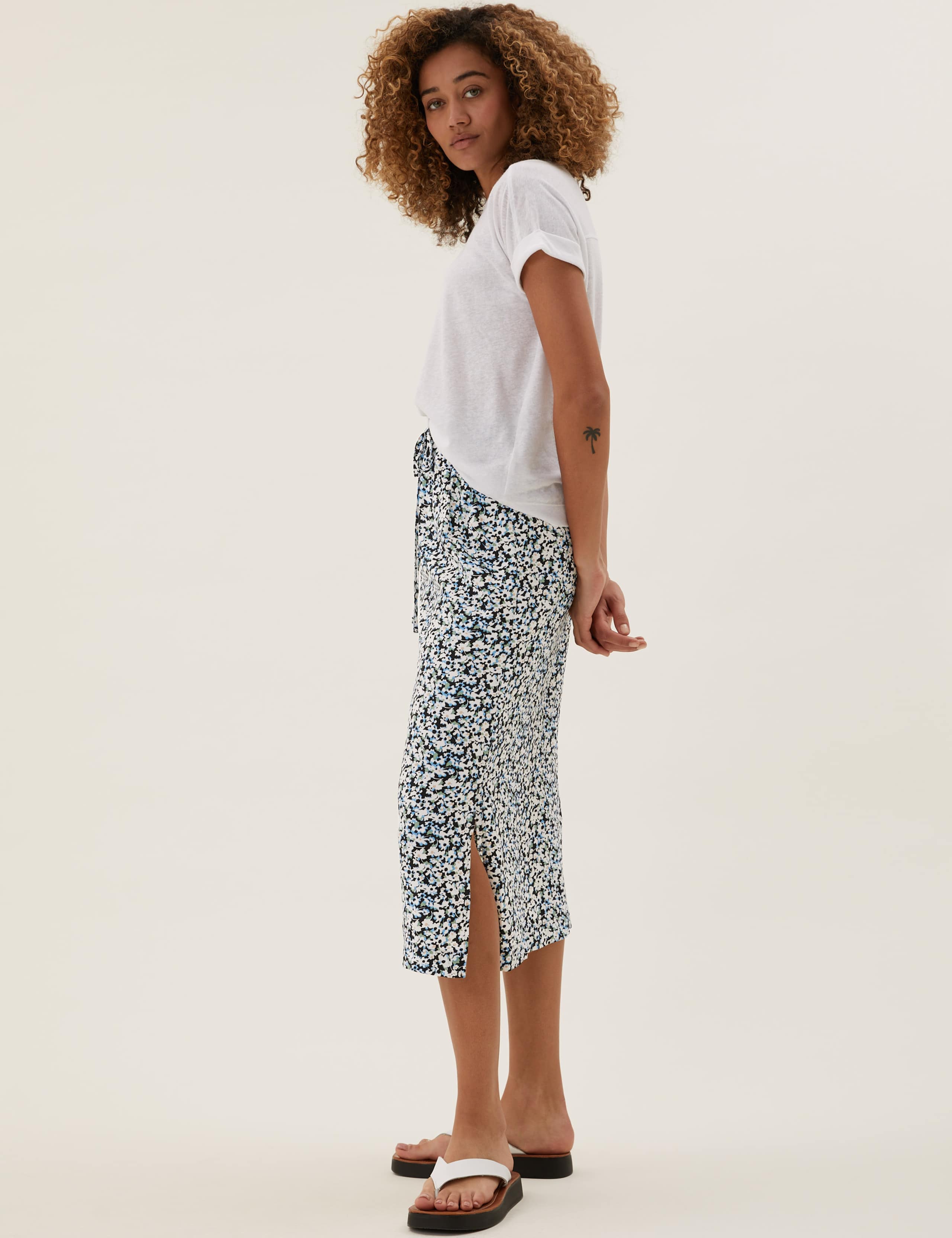 Floral Side Split Midi Straight Skirt 3 of 6