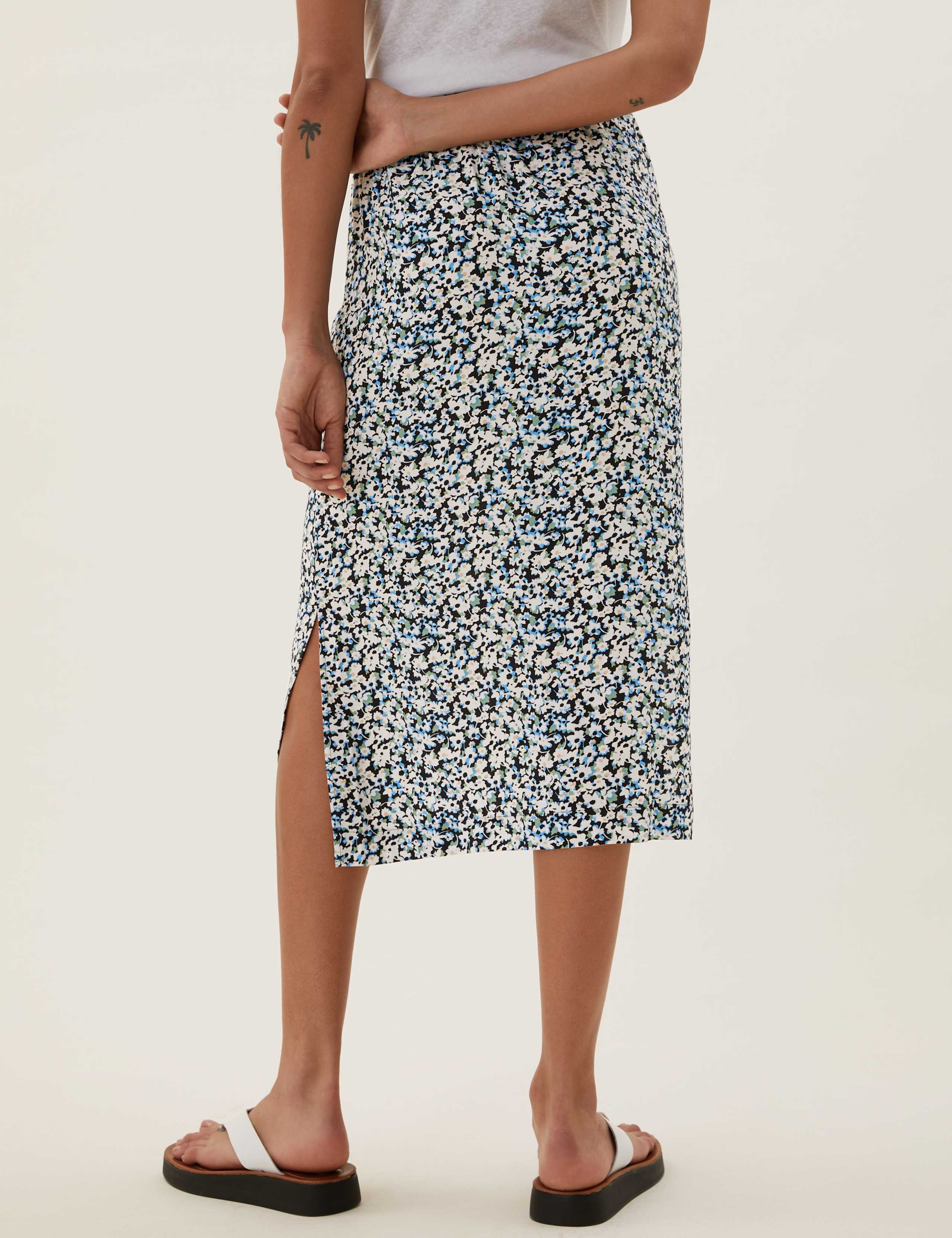 Floral Side Split Midi Straight Skirt 4 of 6