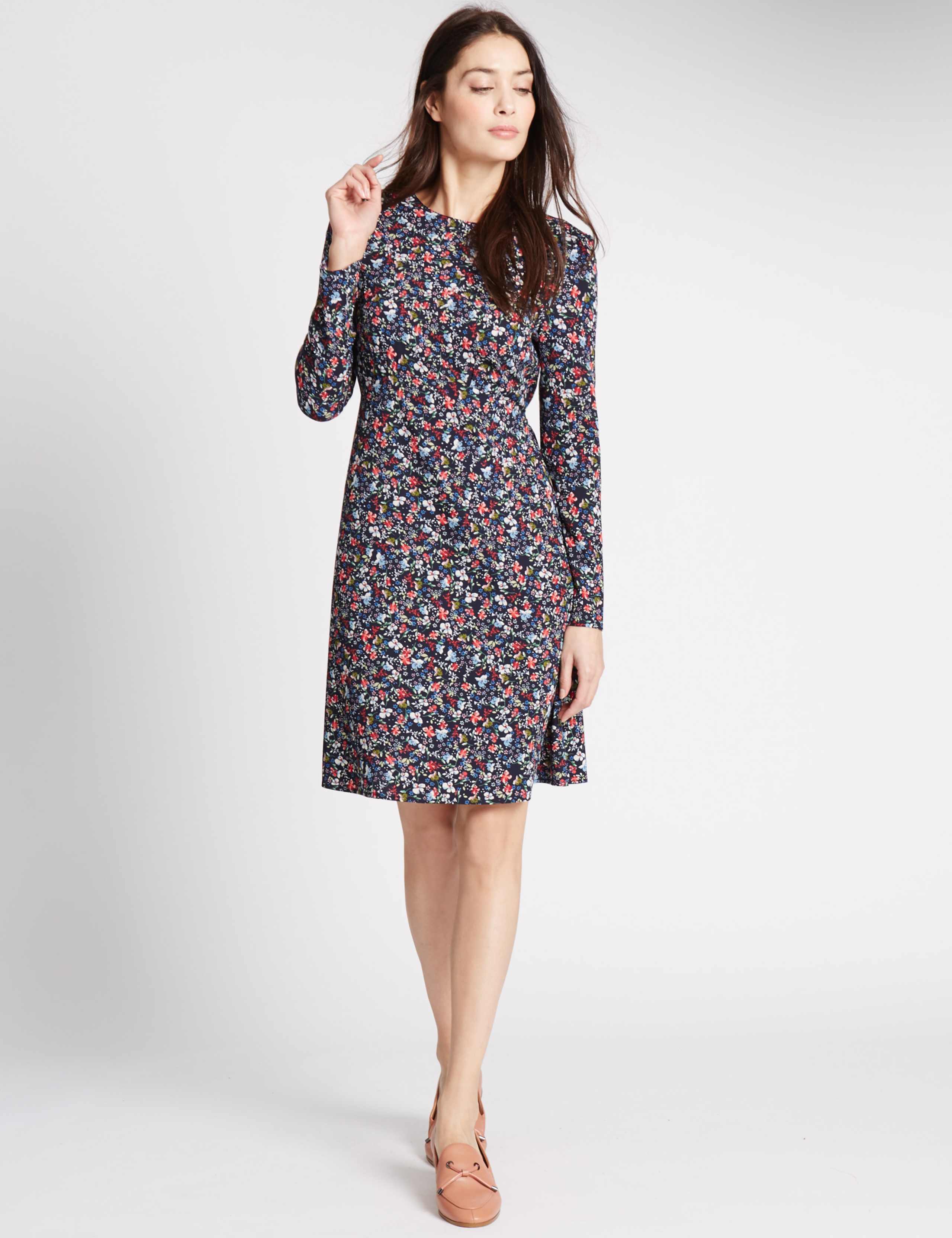 Floral Print Long Sleeve Swing Dress 1 of 4
