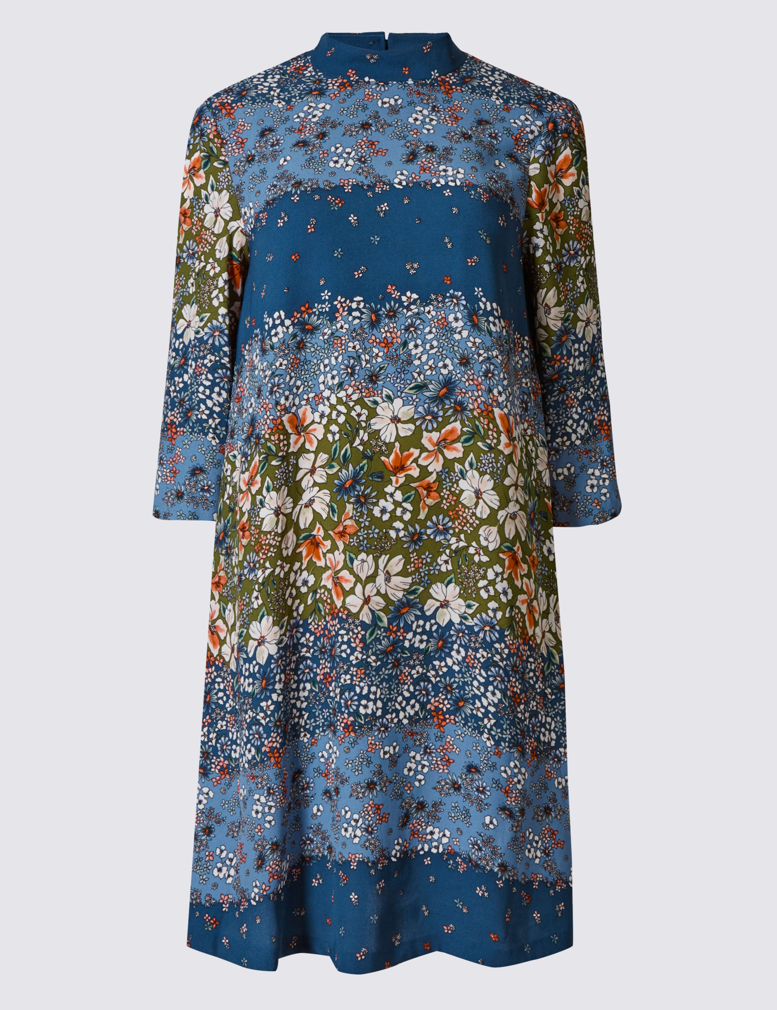 Ditsy Floral Print ¾ Sleeve Swing Dress 2 of 4