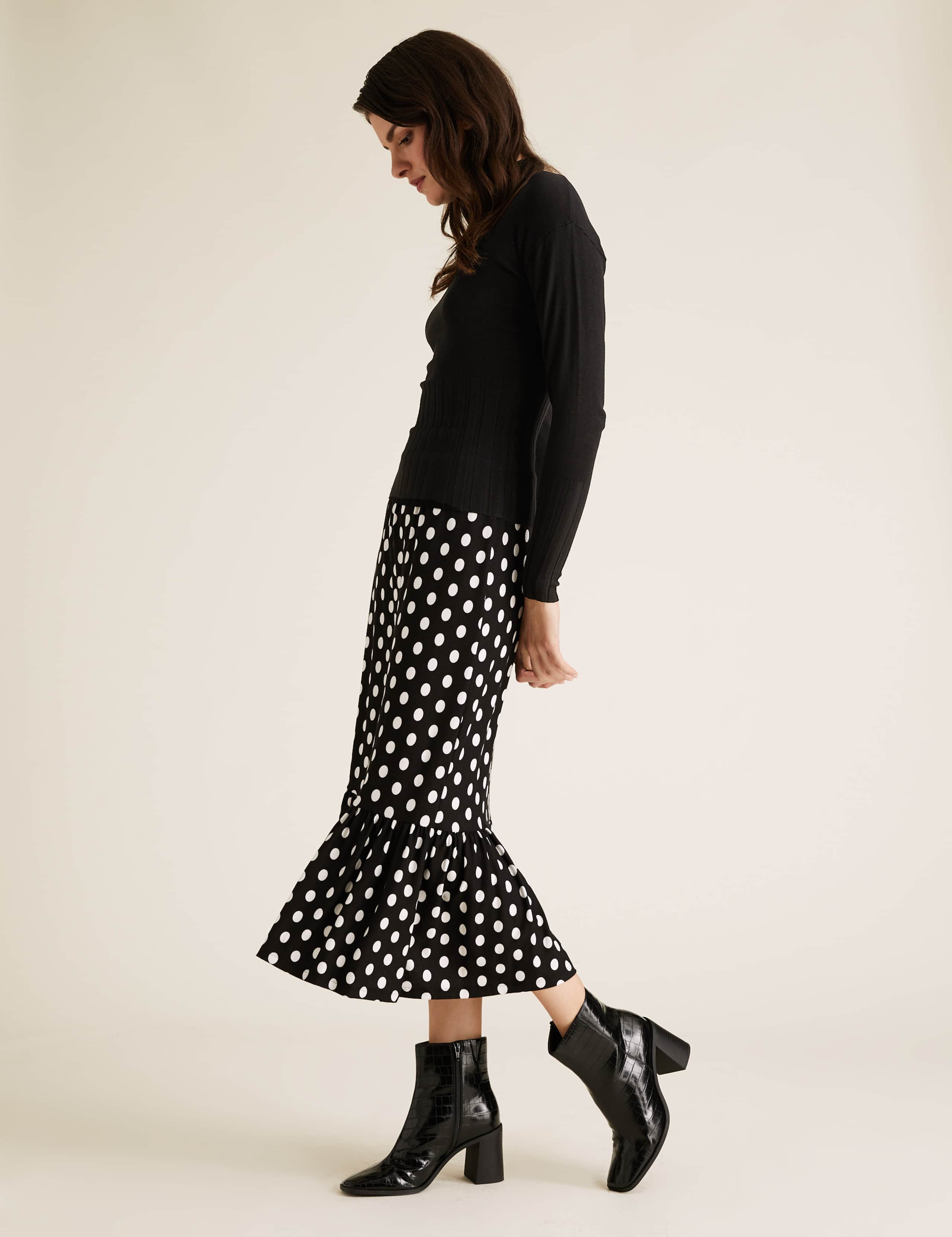 Jersey Polka Dot Midi Tiered Skirt 1 of 5