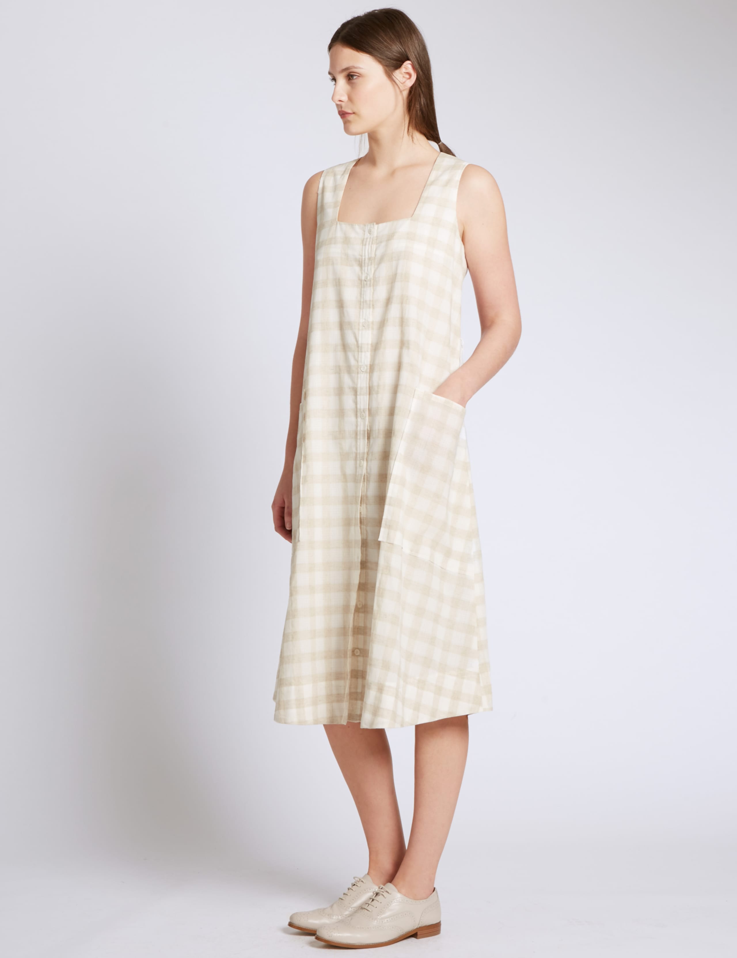 Cotton Rich Checked Shift Dress with Linen 3 of 4