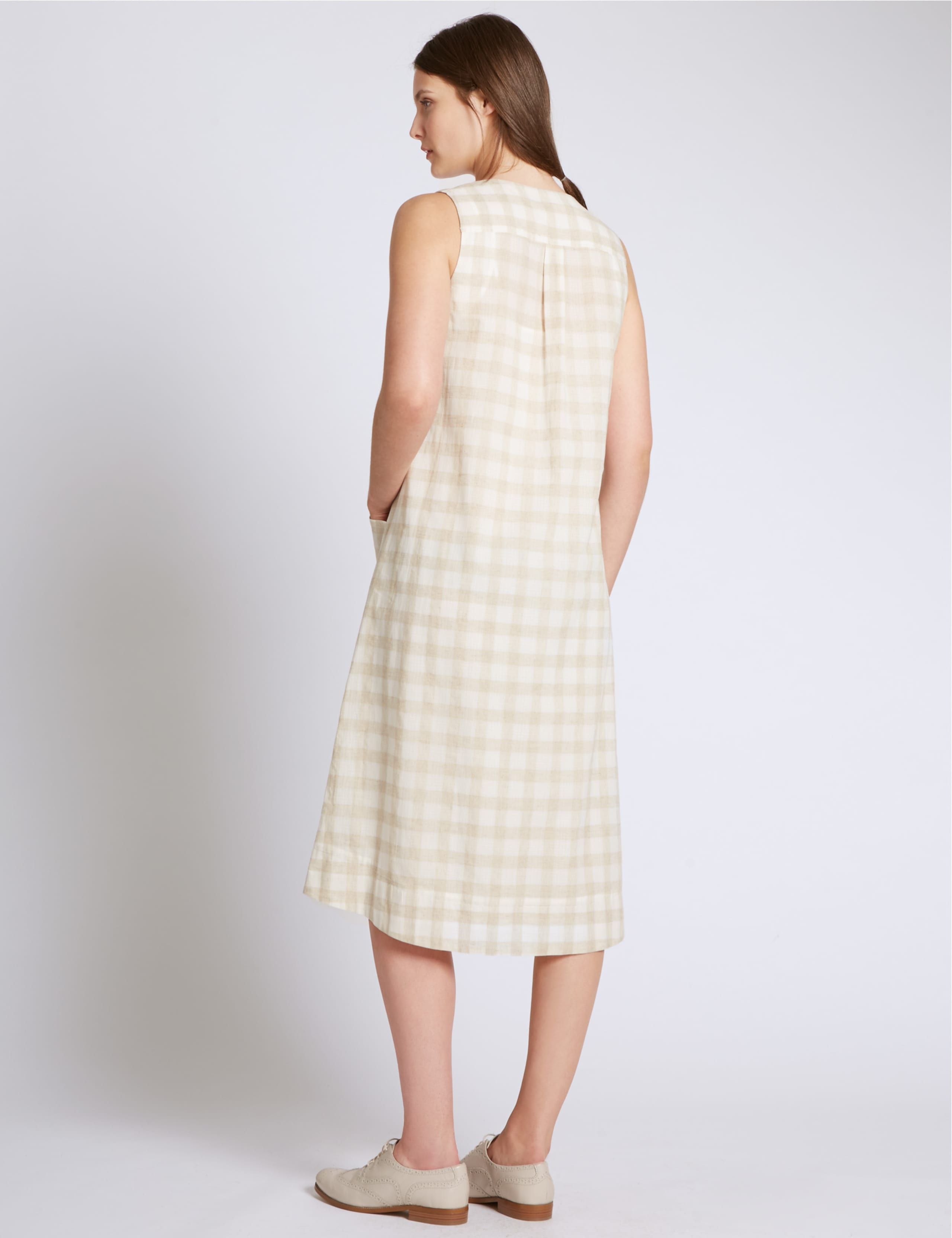Cotton Rich Checked Shift Dress with Linen 4 of 4