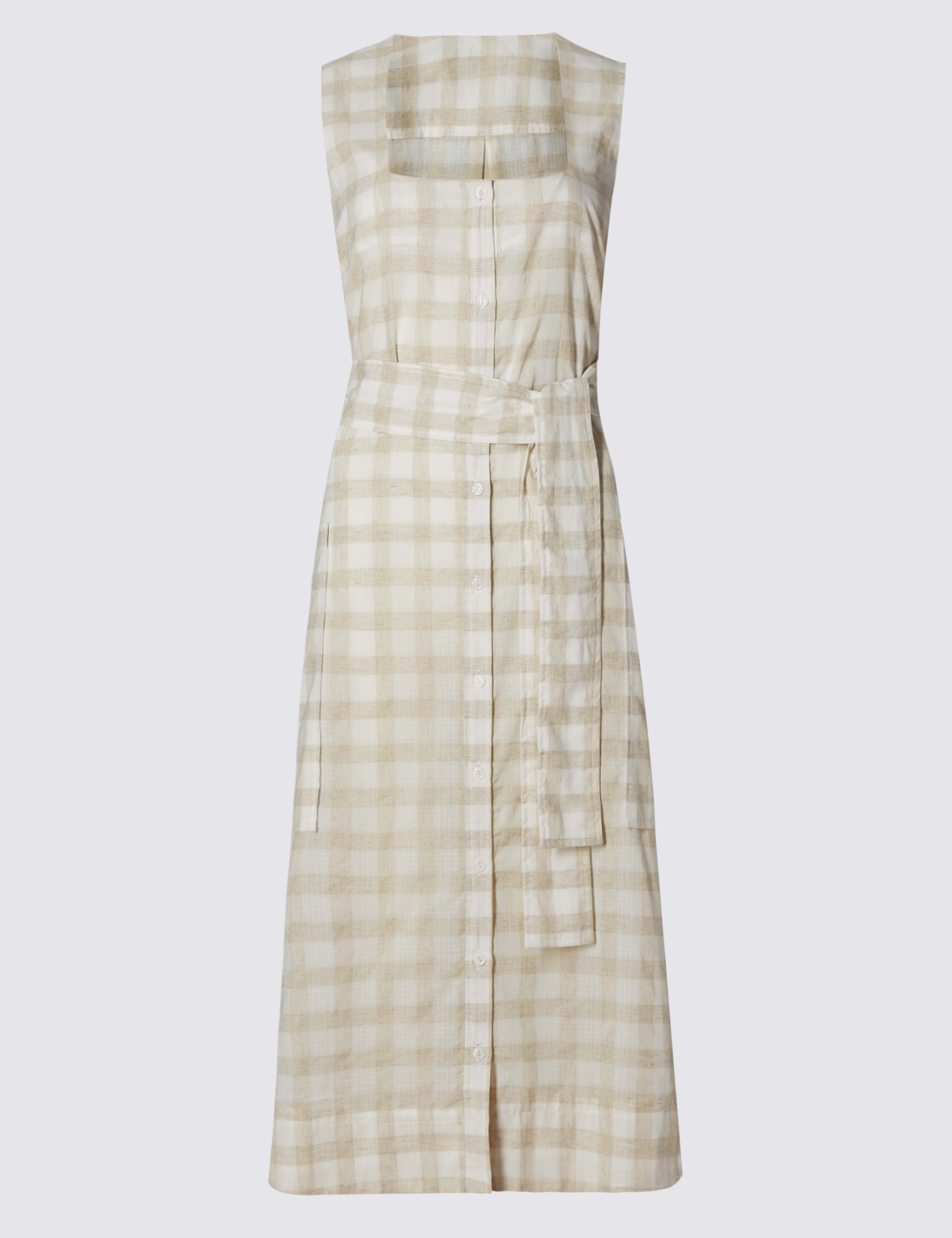Cotton Rich Checked Shift Dress with Linen 2 of 4