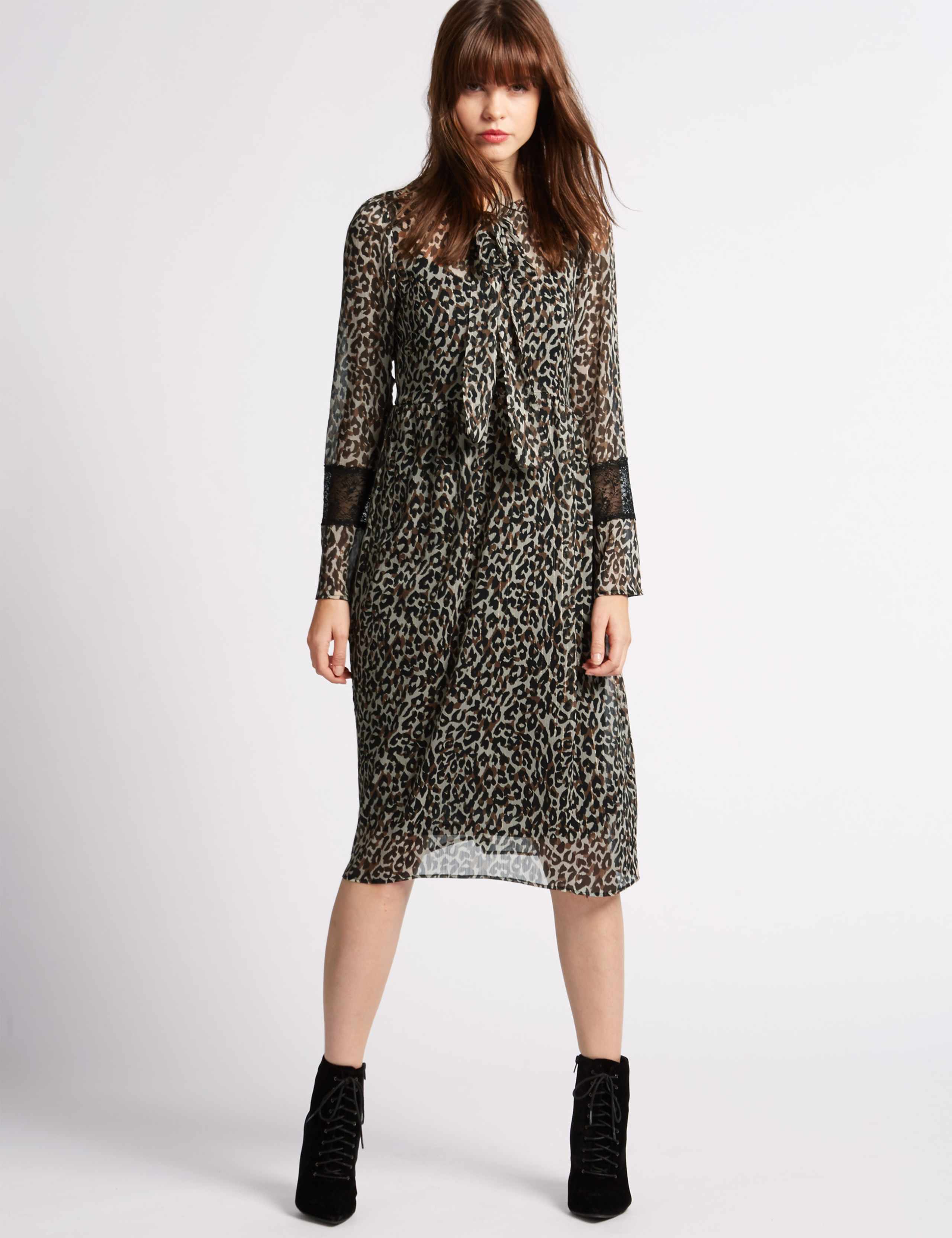 Animal Print Long Sleeve Shift Dress 1 of 4