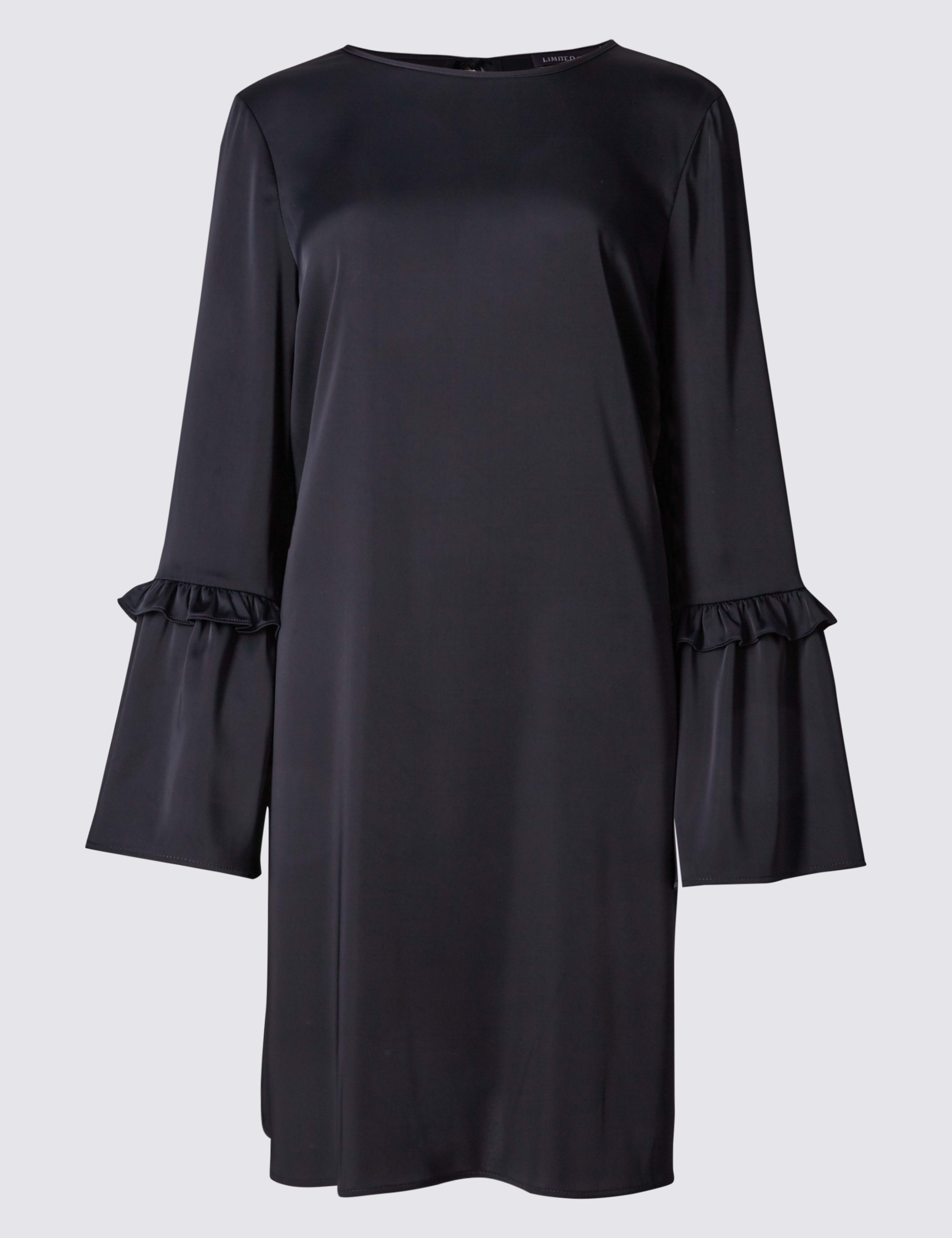 Satin Ruffle Long Sleeve Shift Dress 2 of 4
