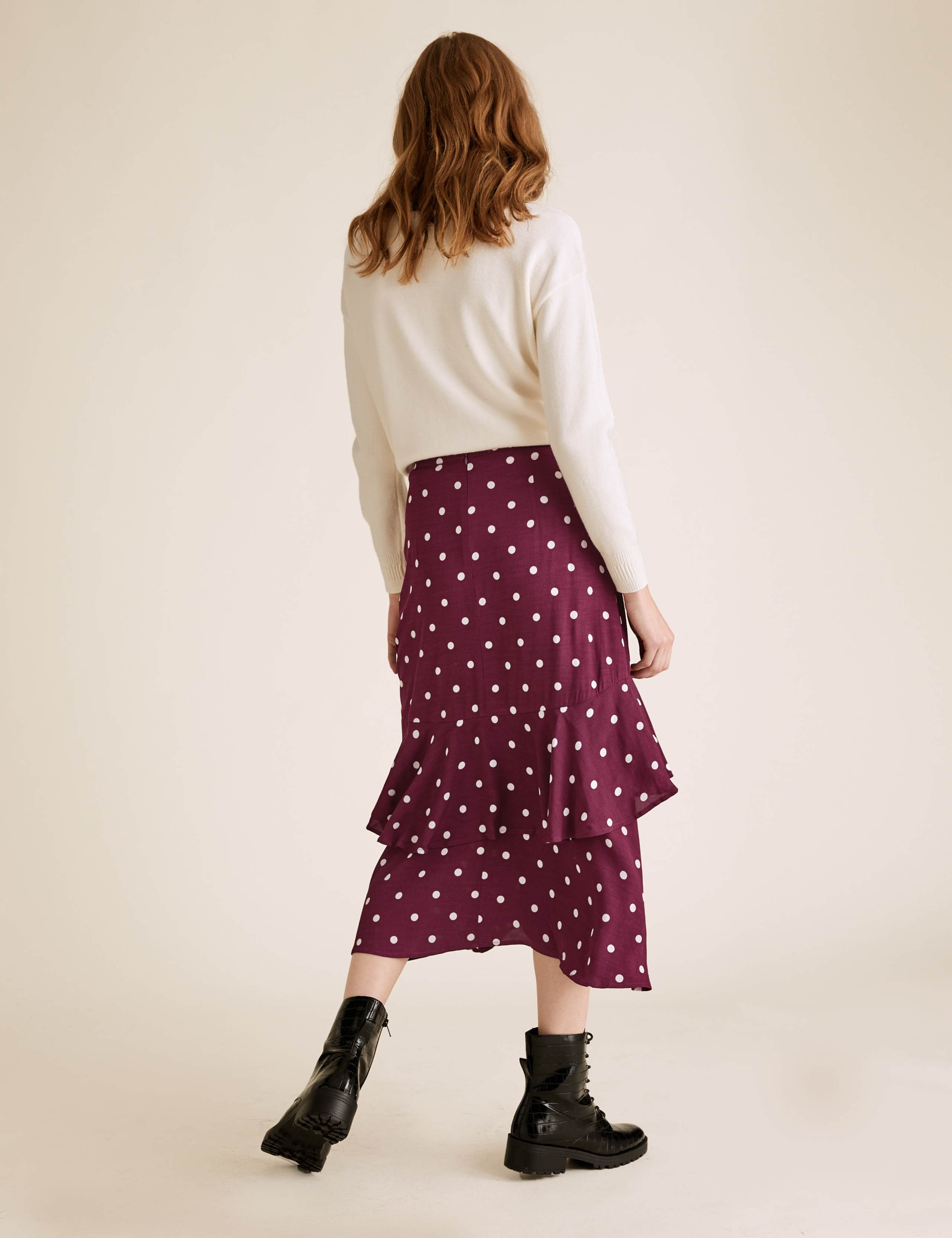 Polka Dot Ruffle Midi Tiered Skirt 3 of 4
