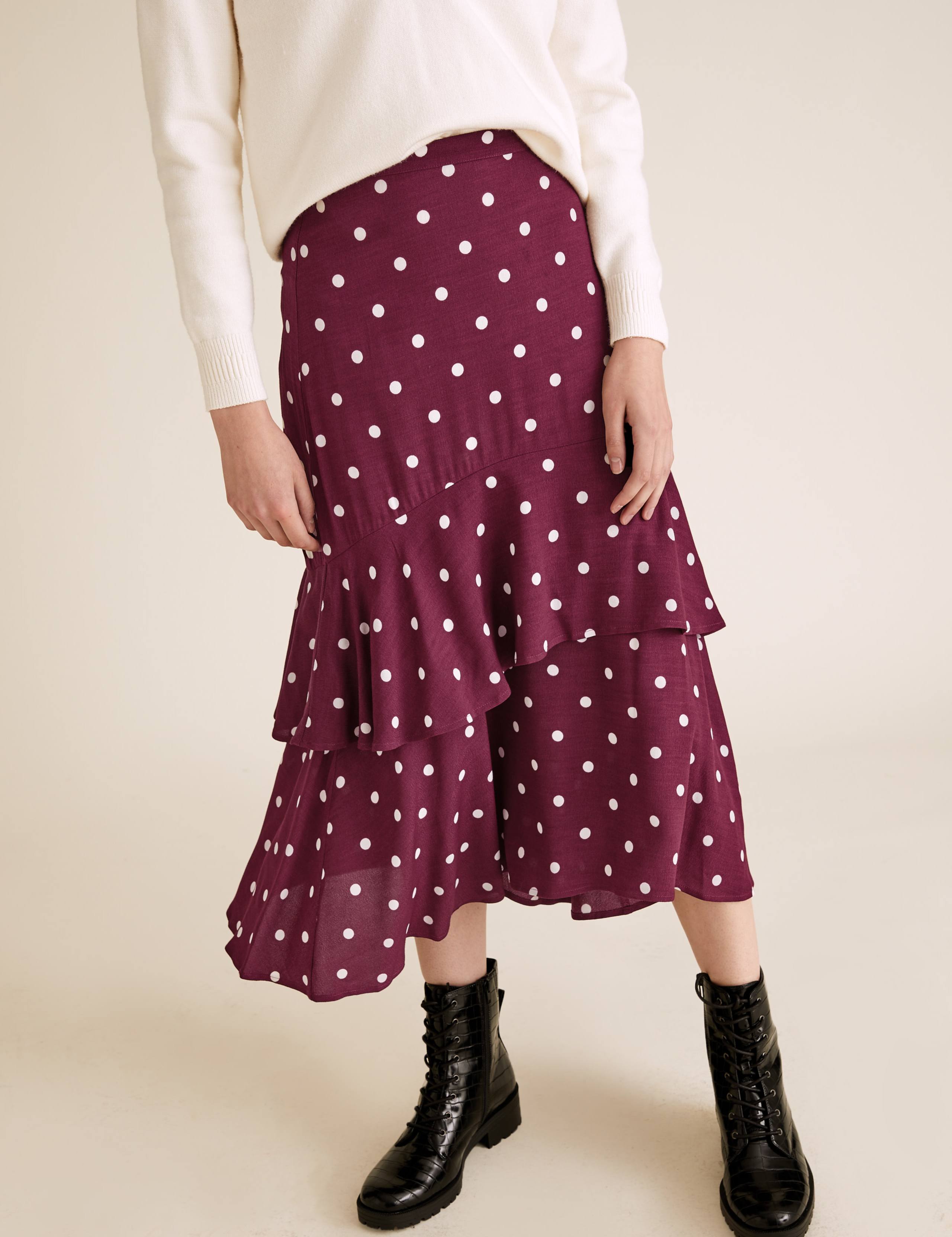 Polka Dot Ruffle Midi Tiered Skirt 4 of 4