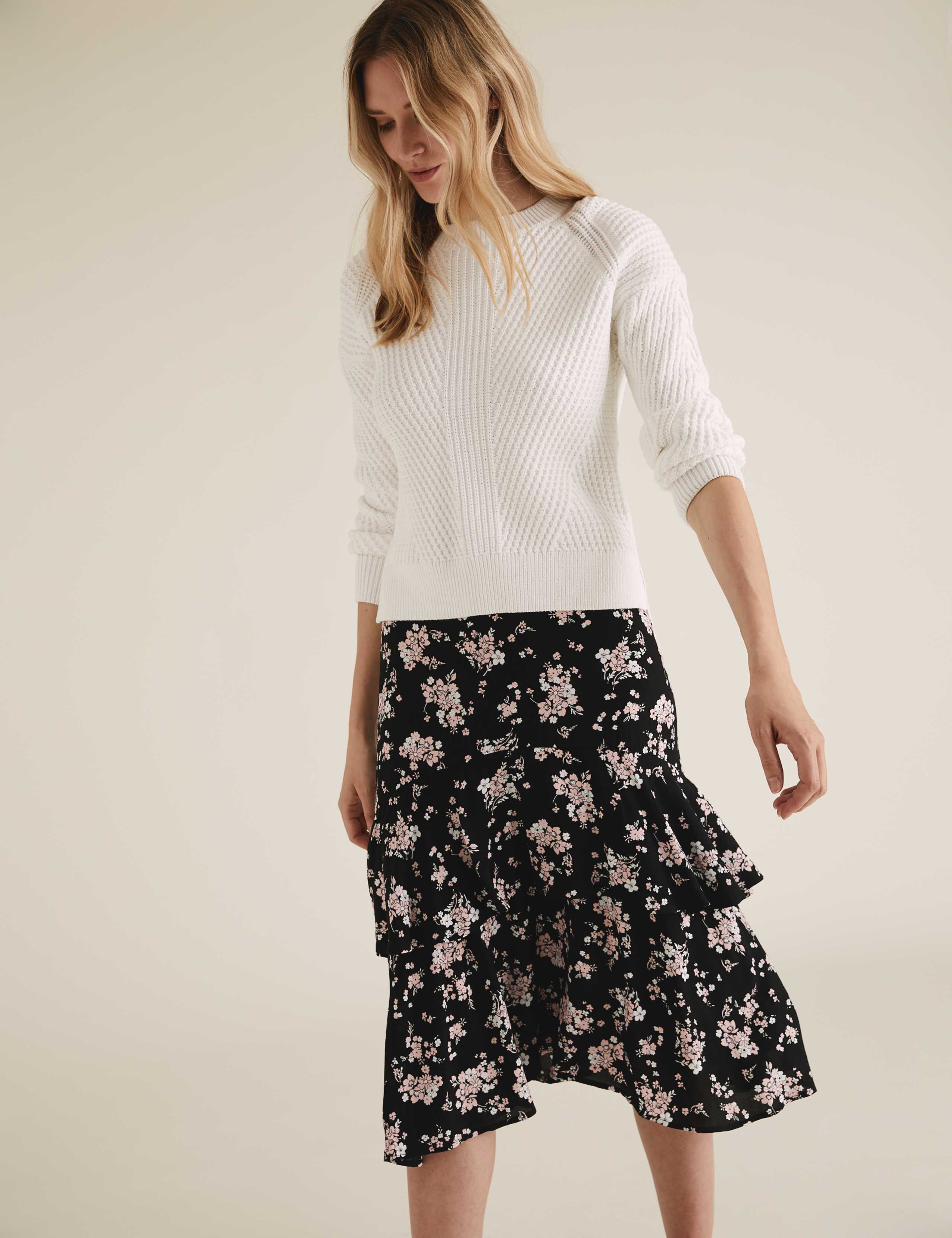 Floral Ruffle Midi Tiered Skirt 1 of 5