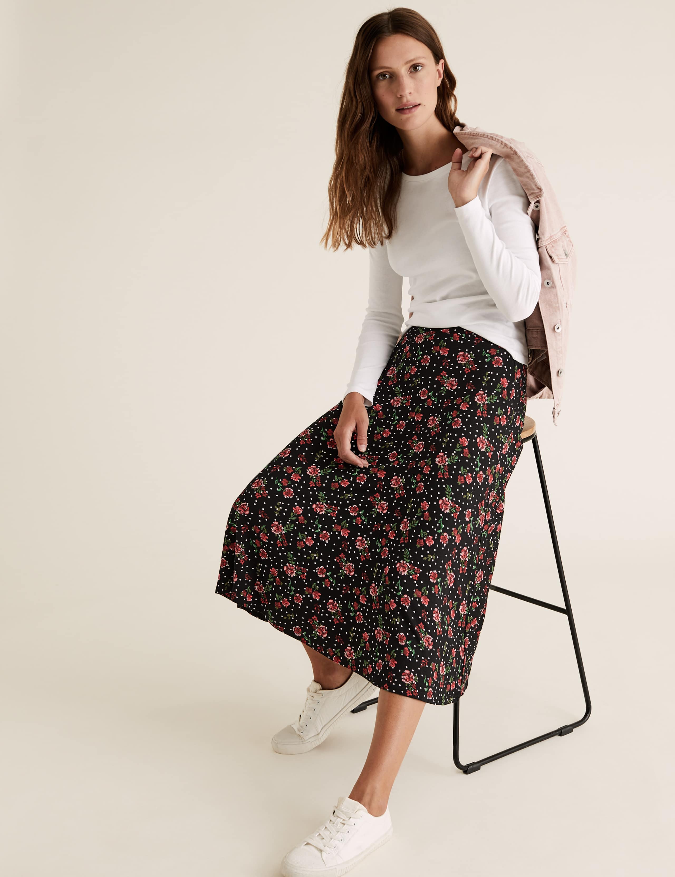Jersey Floral Midi Skater Skirt 1 of 4