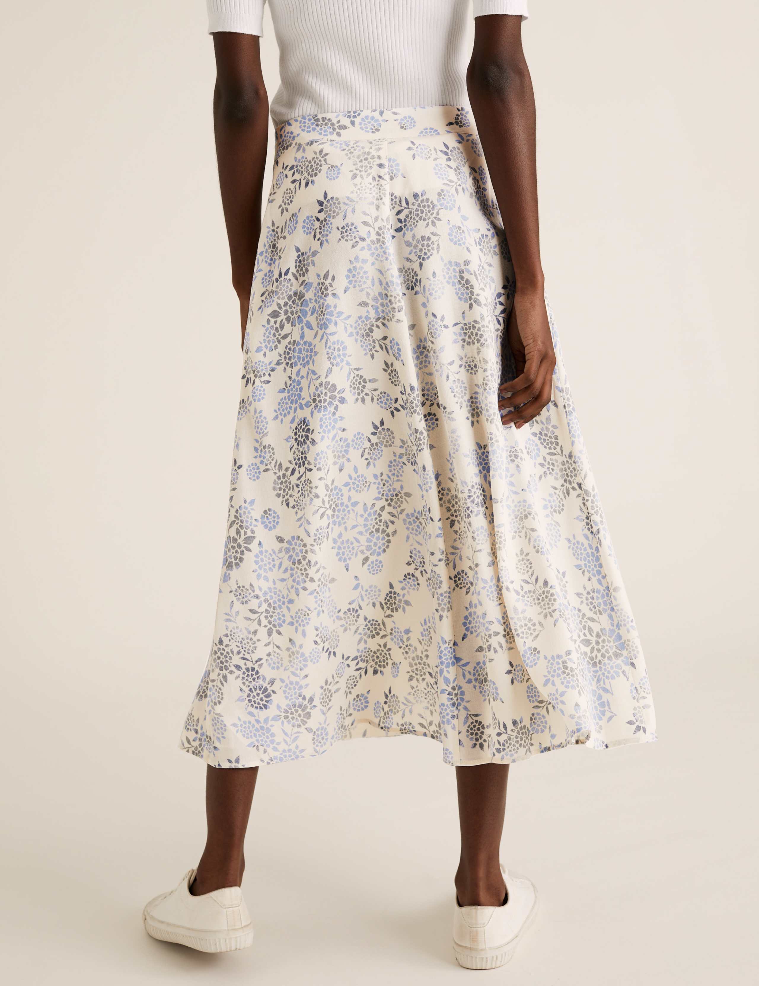 Floral Button Front Midi A-Line Skirt 4 of 4