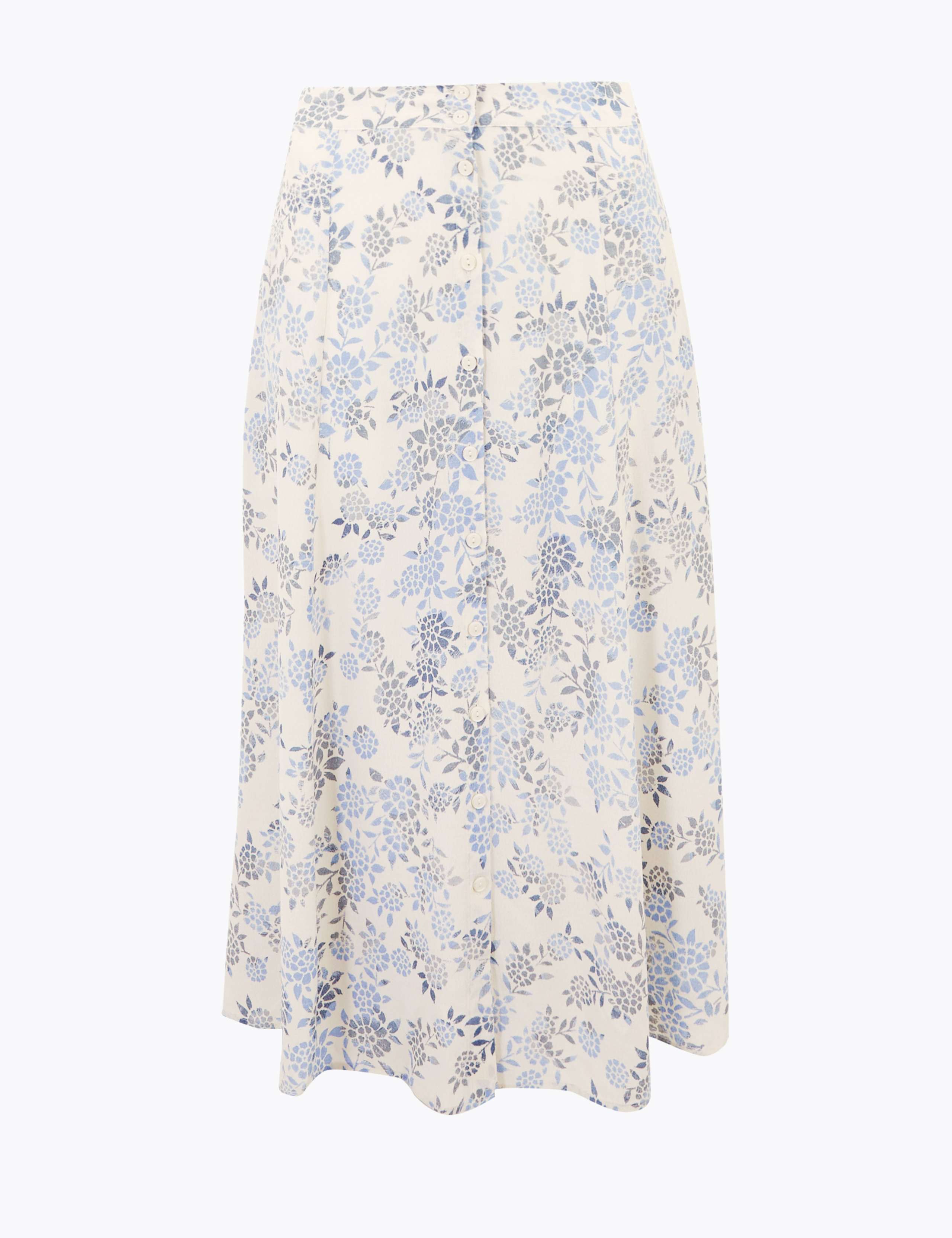 Floral Button Front Midi A-Line Skirt 2 of 4
