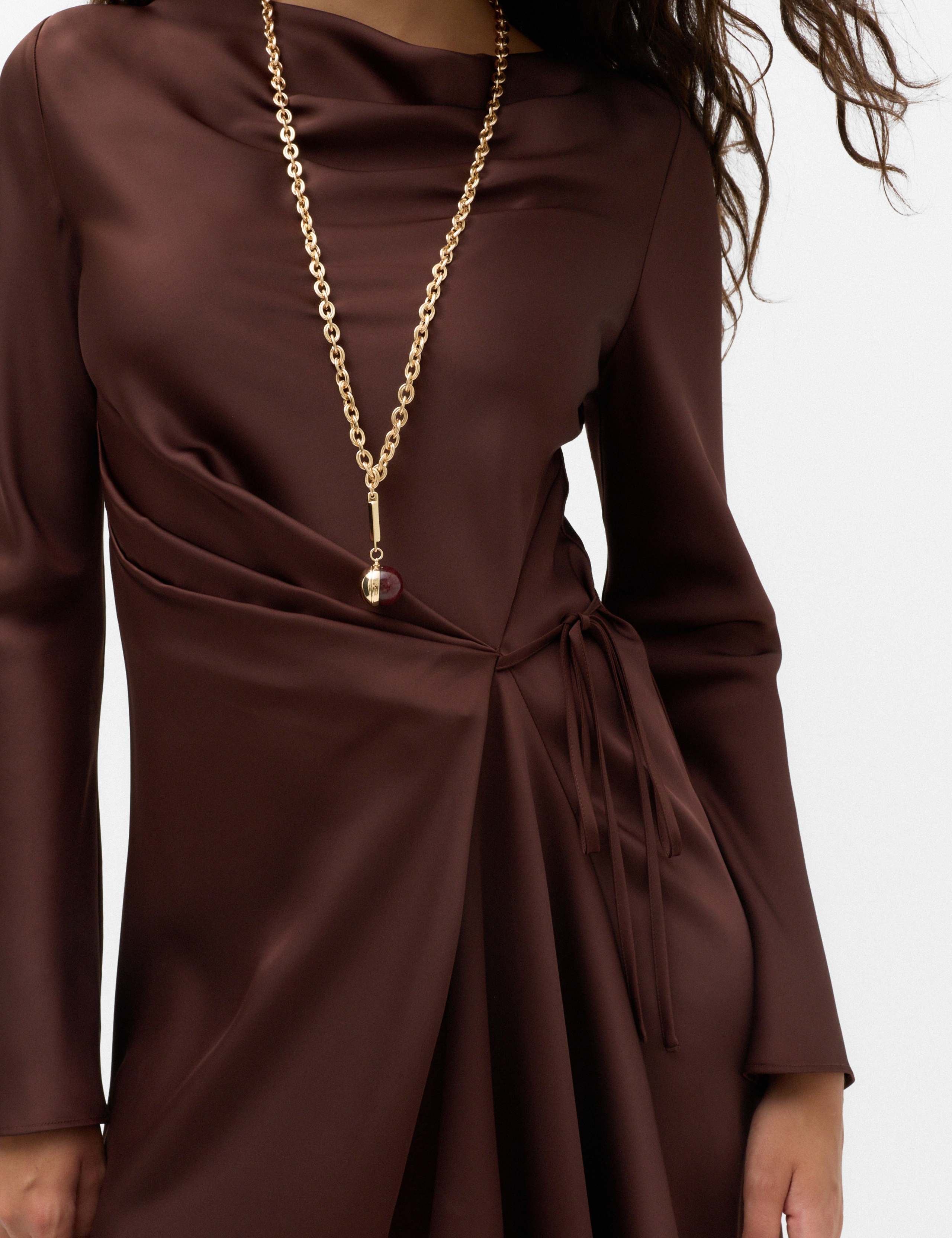 Satin Cowl Neck Mini Tie Detail Waisted Dress 3 of 6