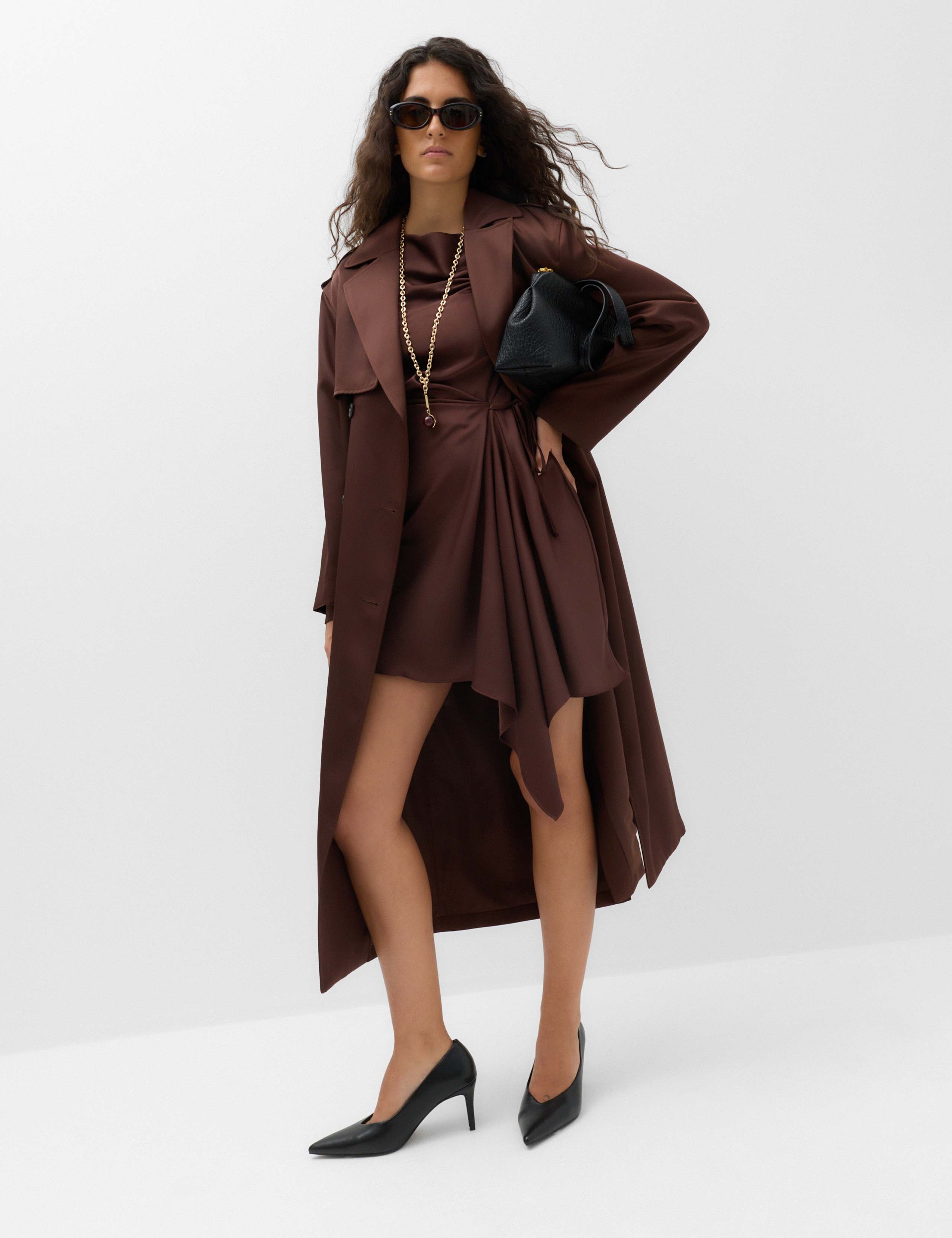 Satin Cowl Neck Mini Tie Detail Waisted Dress 5 of 6