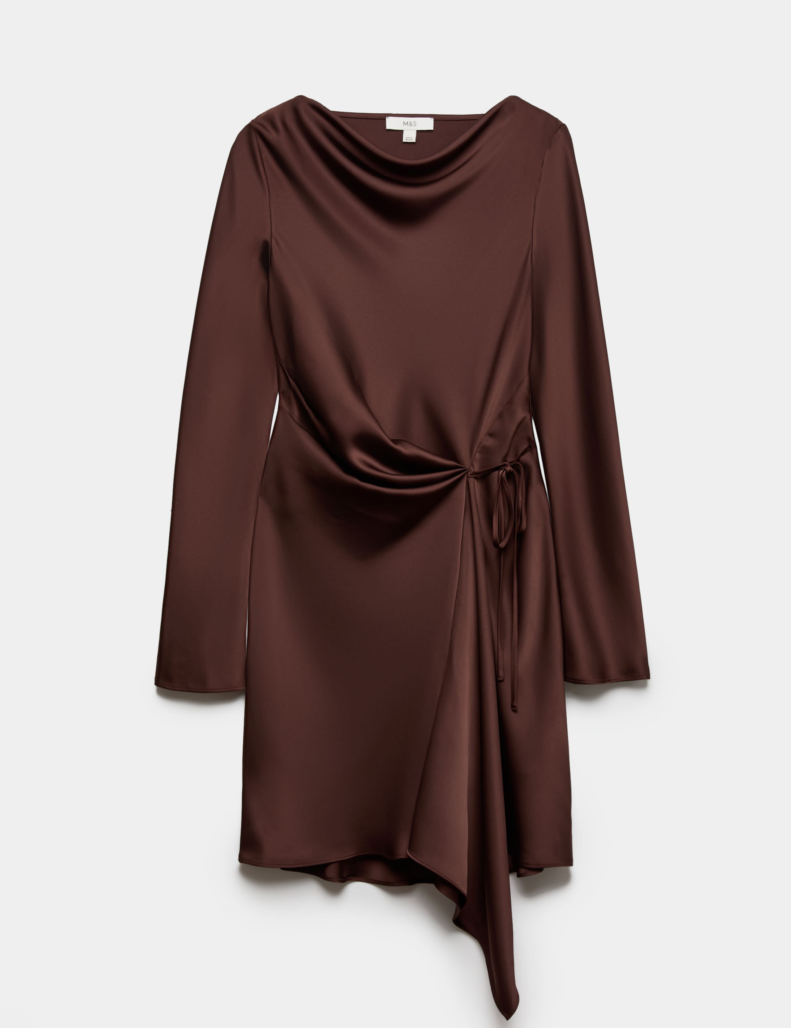 Satin Cowl Neck Mini Tie Detail Waisted Dress 2 of 6