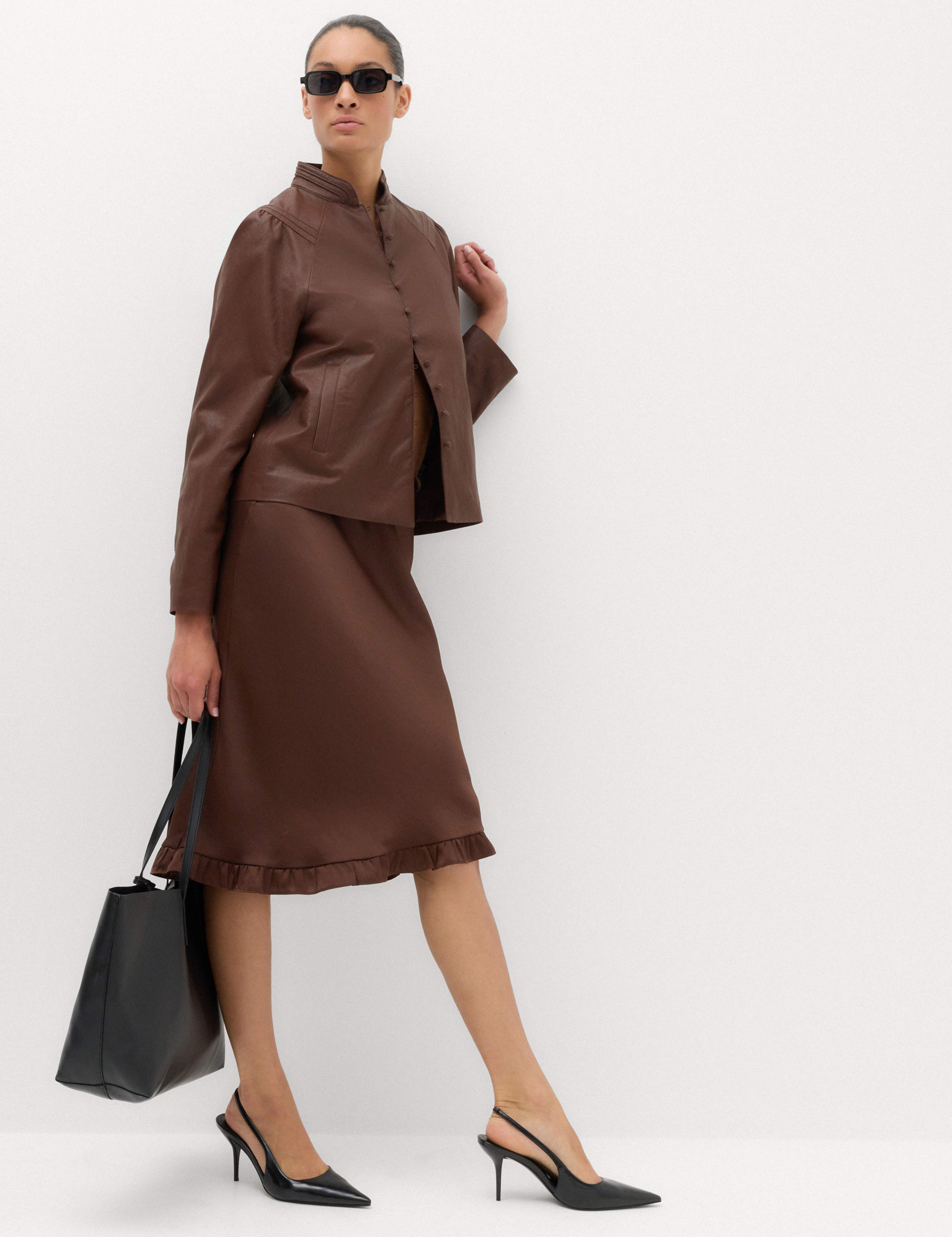 Satin Ruffle Hem Midi Slip Skirt 3 of 6