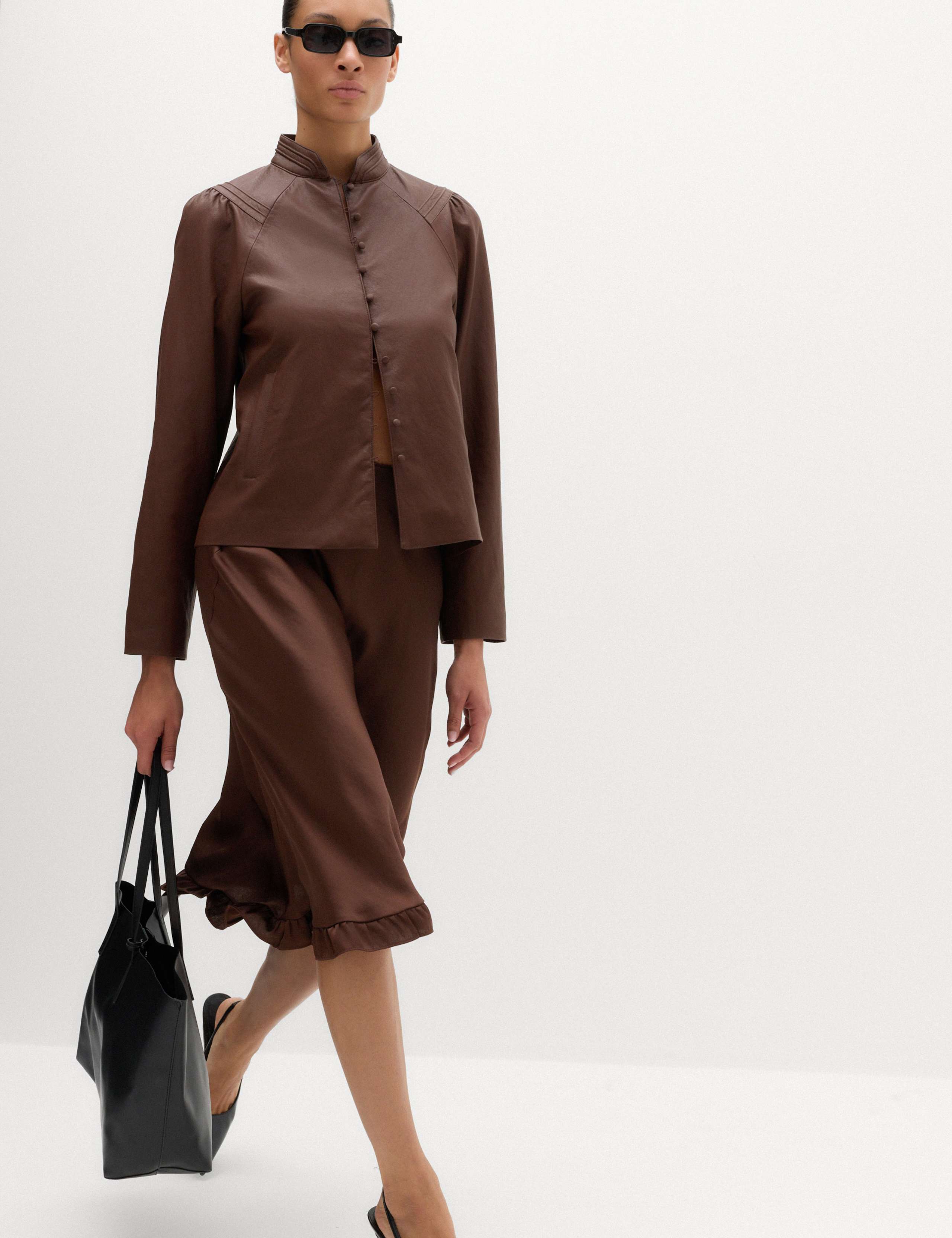 Satin Ruffle Hem Midi Slip Skirt 4 of 6