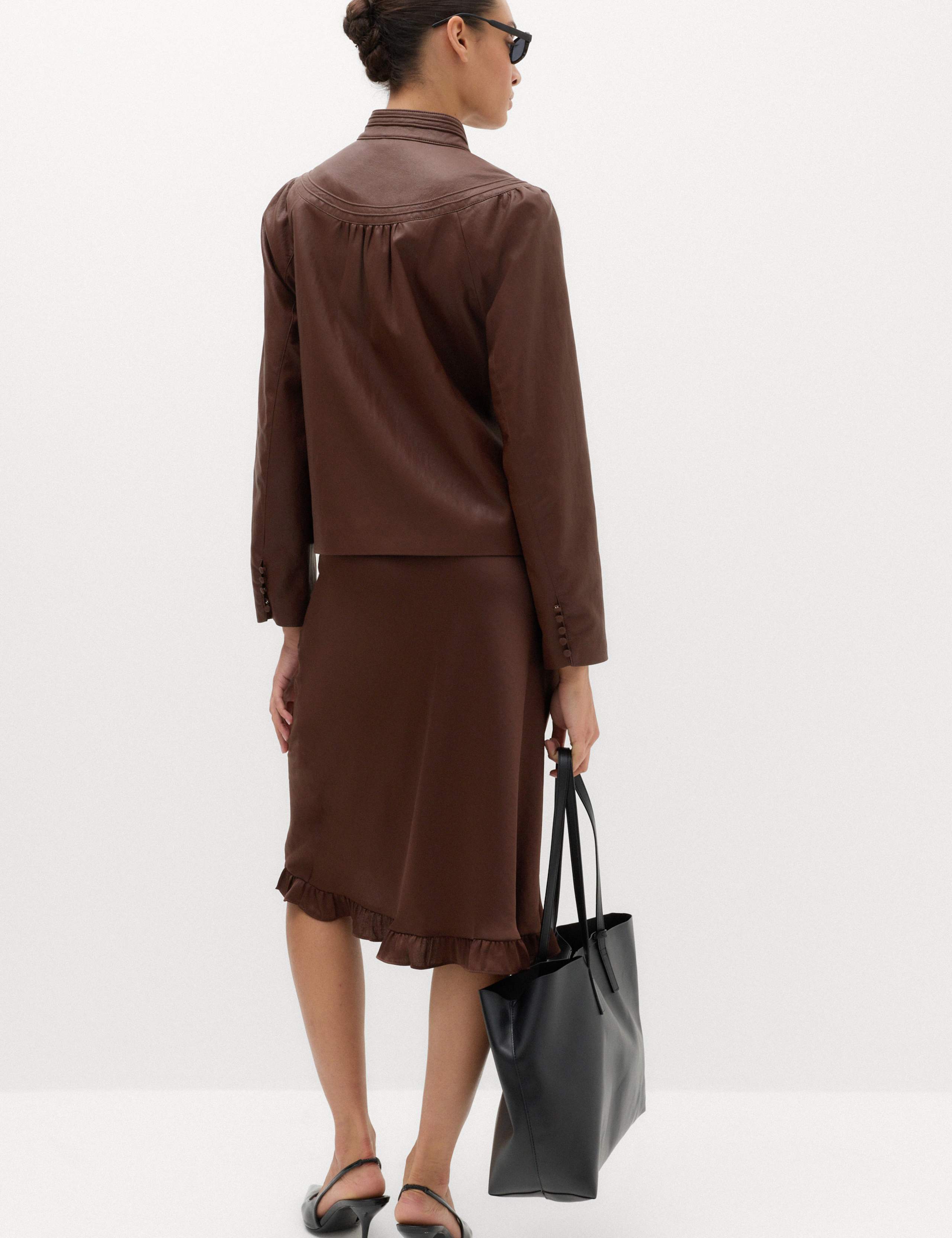 Satin Ruffle Hem Midi Slip Skirt 6 of 6