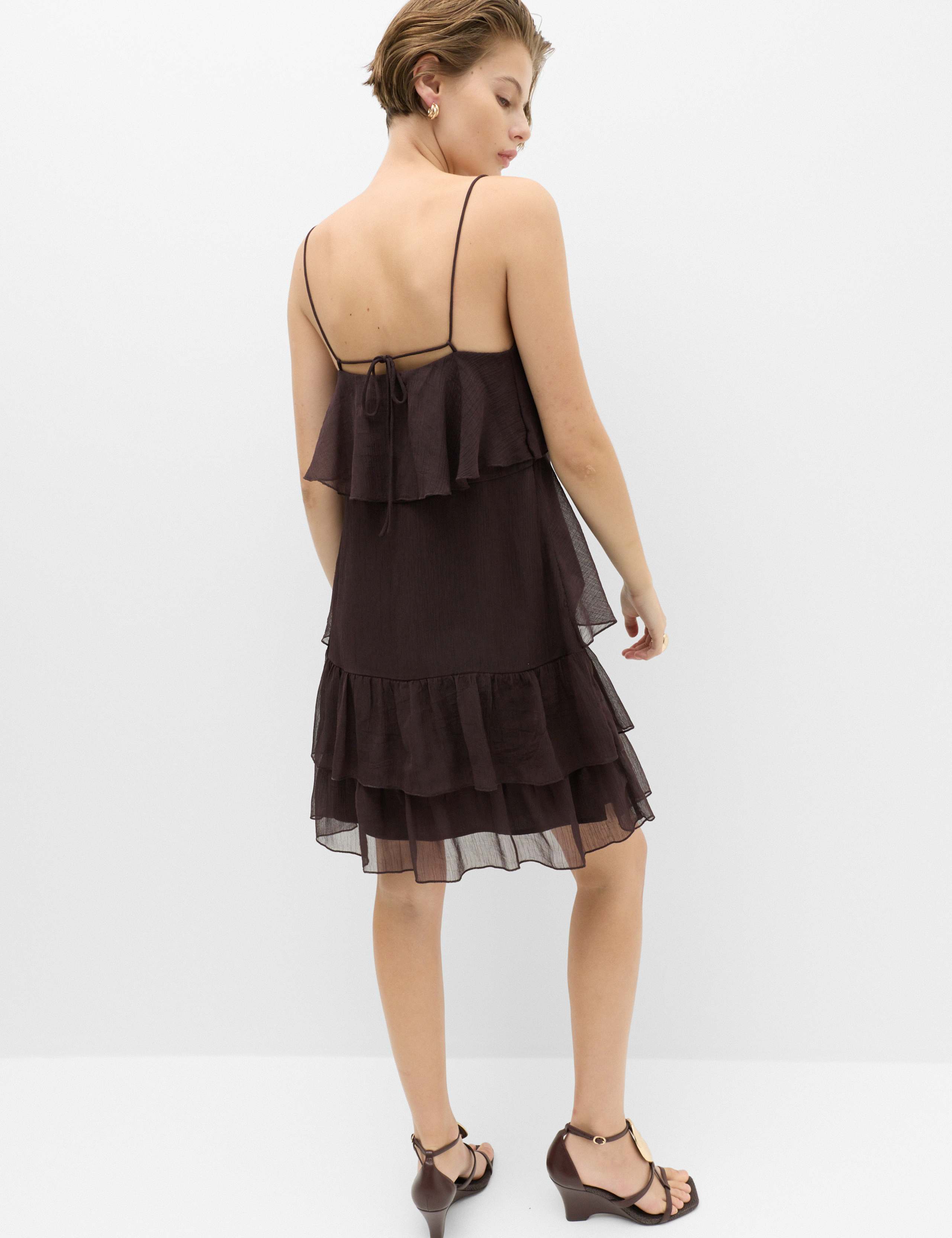 Chiffon V-Neck Ruffle Mini Cami Dress 4 of 6