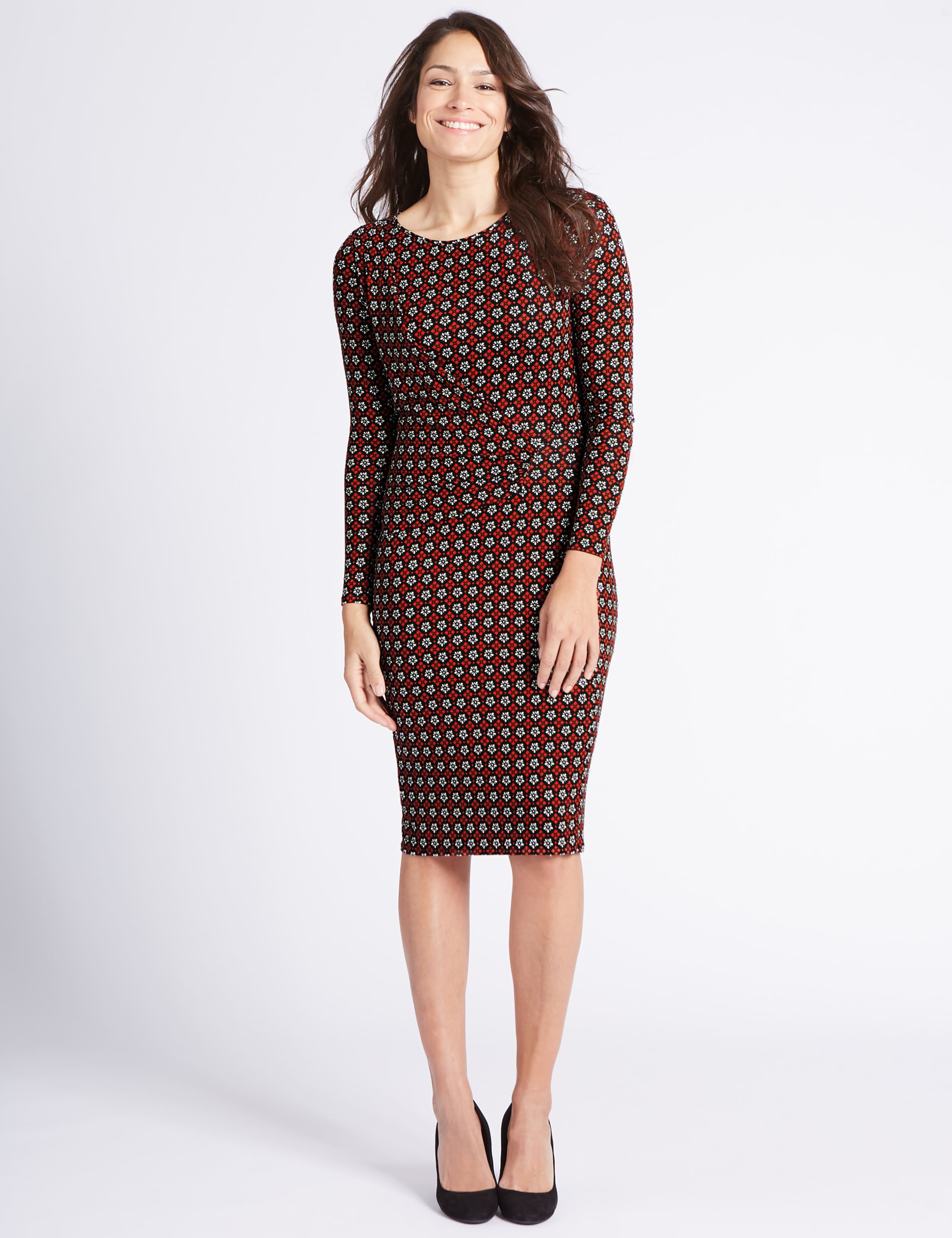 Geometric Print Bodycon Midi Dress 1 of 3