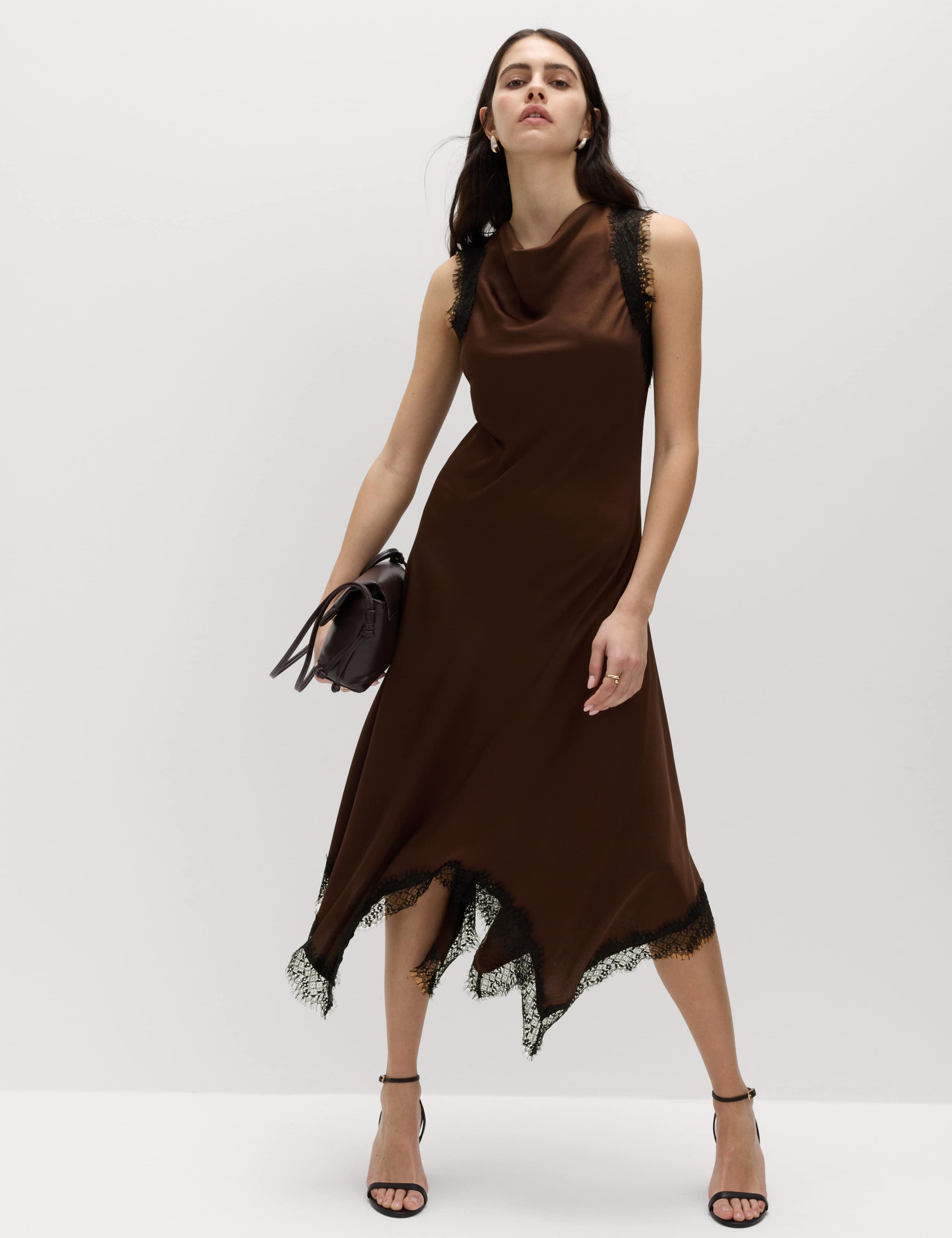 Cowl Neck Lace Detail Midi Slip Dress 1 of 6